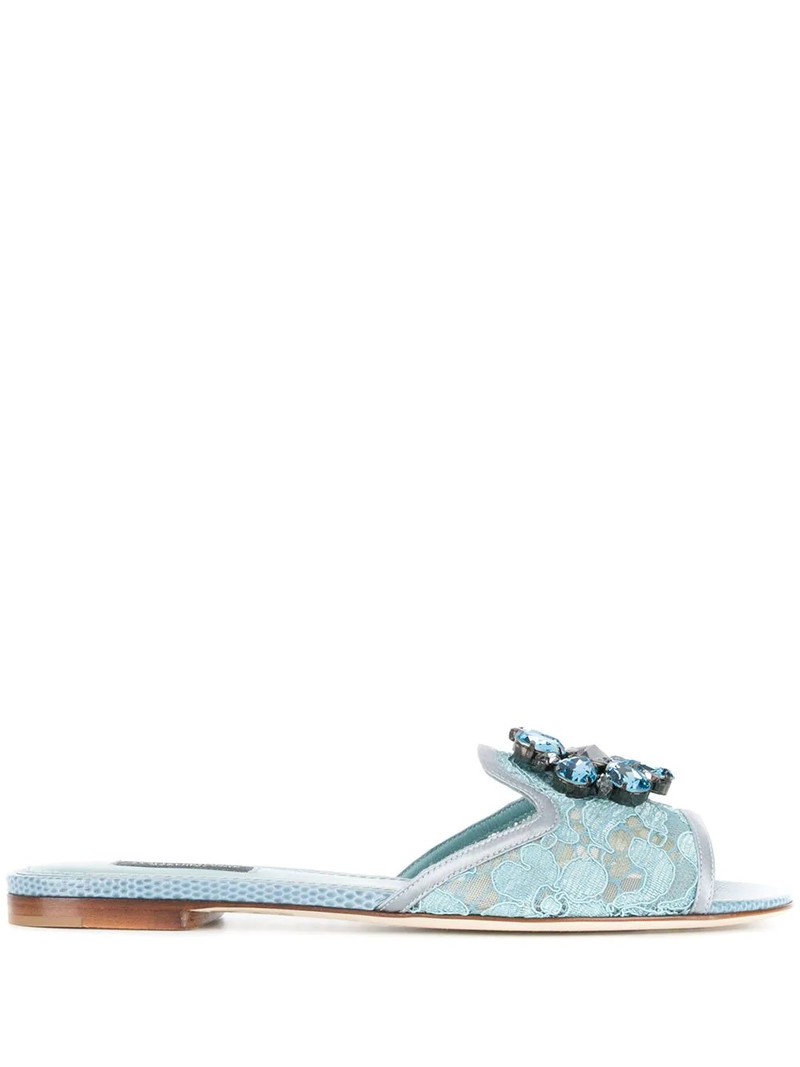 crystal-embellished lace slides 1