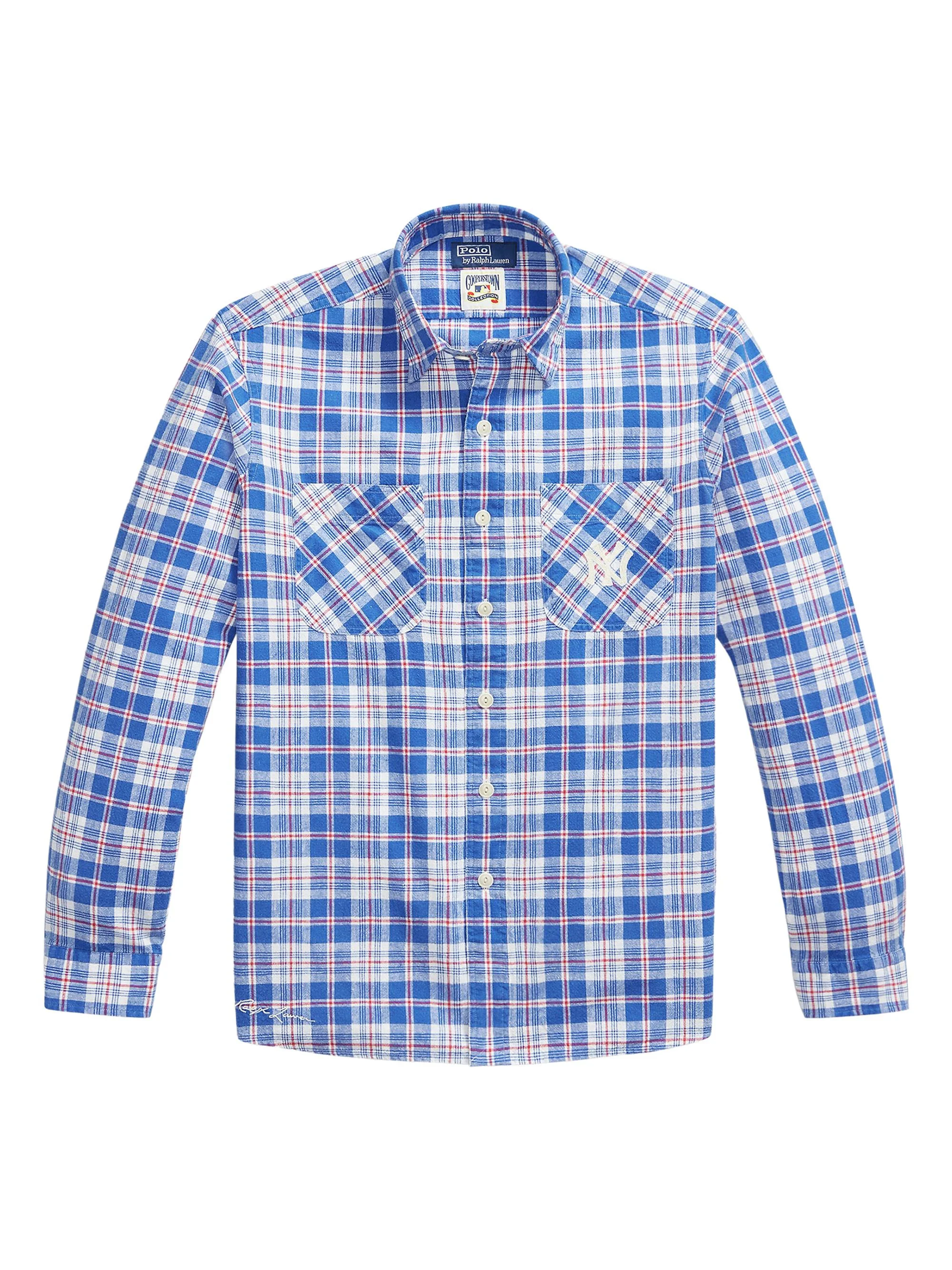 Men's Yankees Cotton-Linen Sport Shirt - Blue Red Mutli - 1