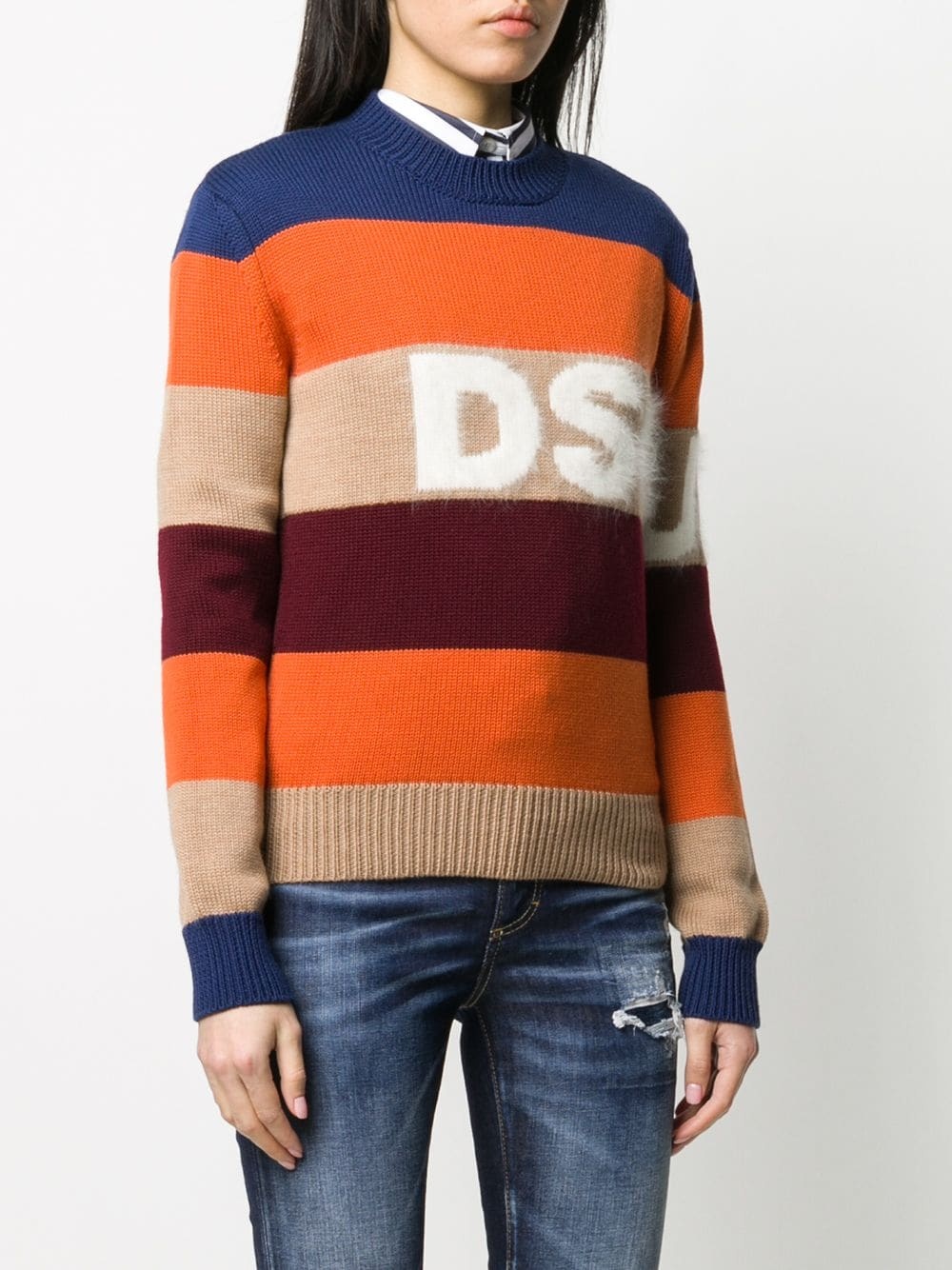 striped wool blend logo jumper - 3