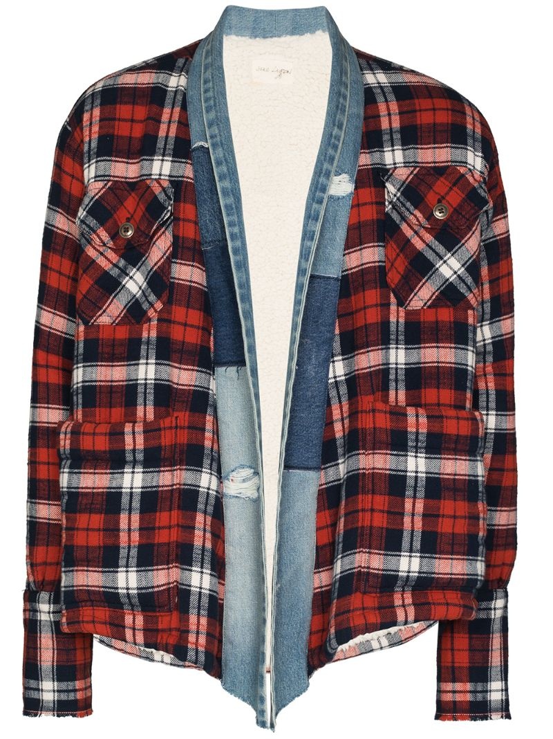 plaid flannel and denim cardigan - 1