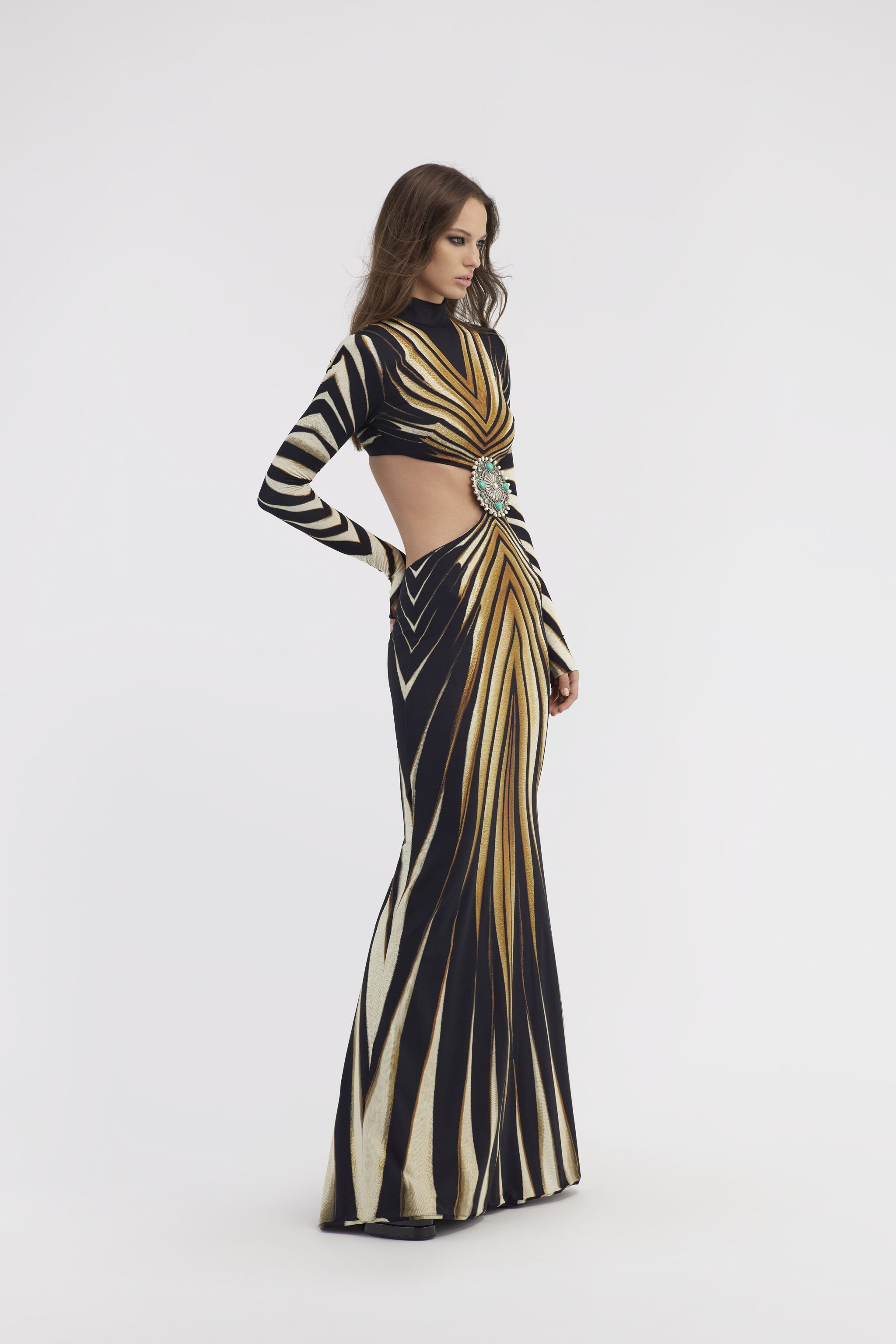 Cut-out knit dress with Ray of Gold print - 3