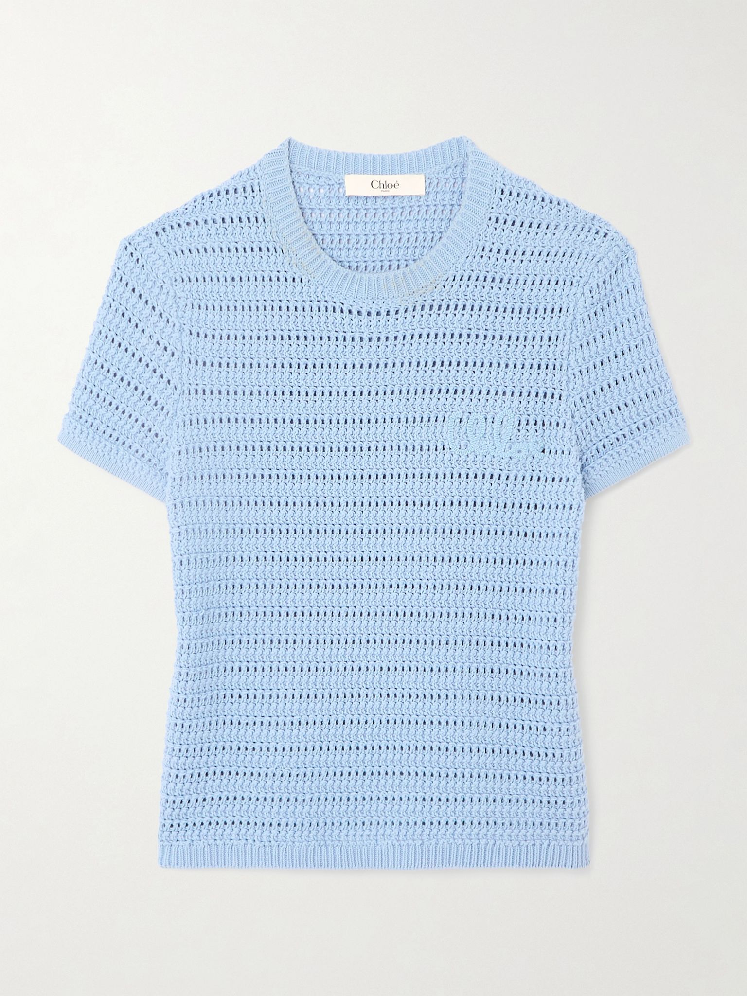 Embroidered crocheted cotton T-shirt Blue - 1