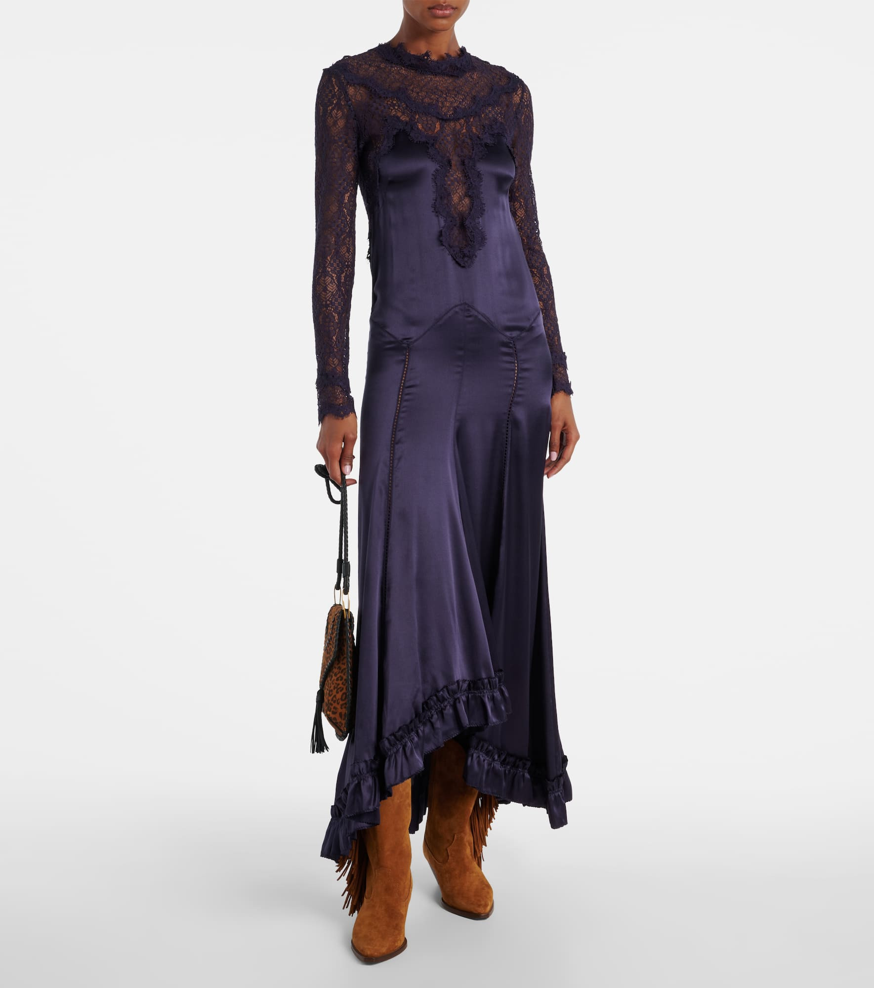 Dolores lace-trimmed silk-blend satin gown - 2