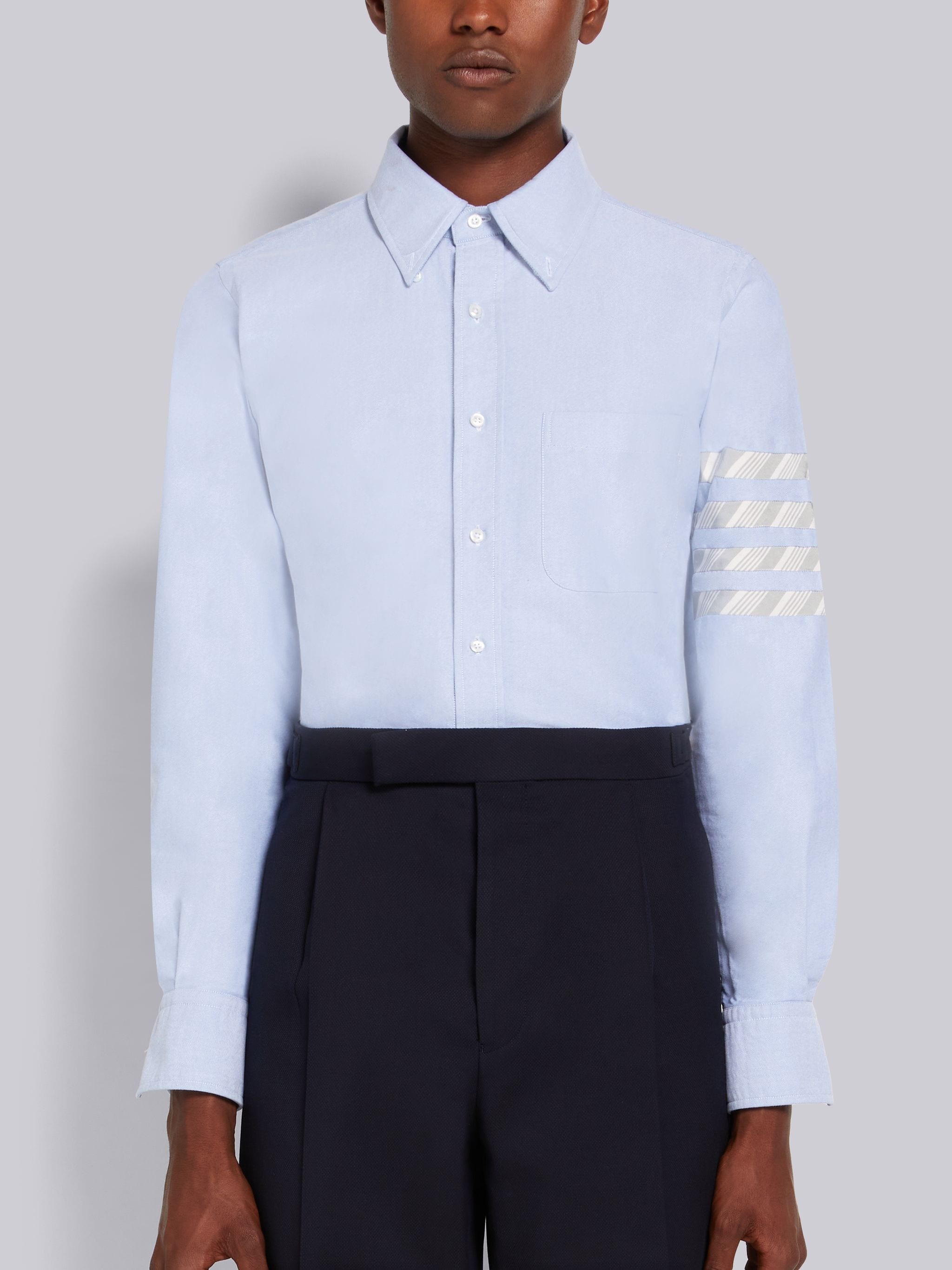 Light Blue Oxford Stripe 4-Bar Straight Fit Shirt - 1