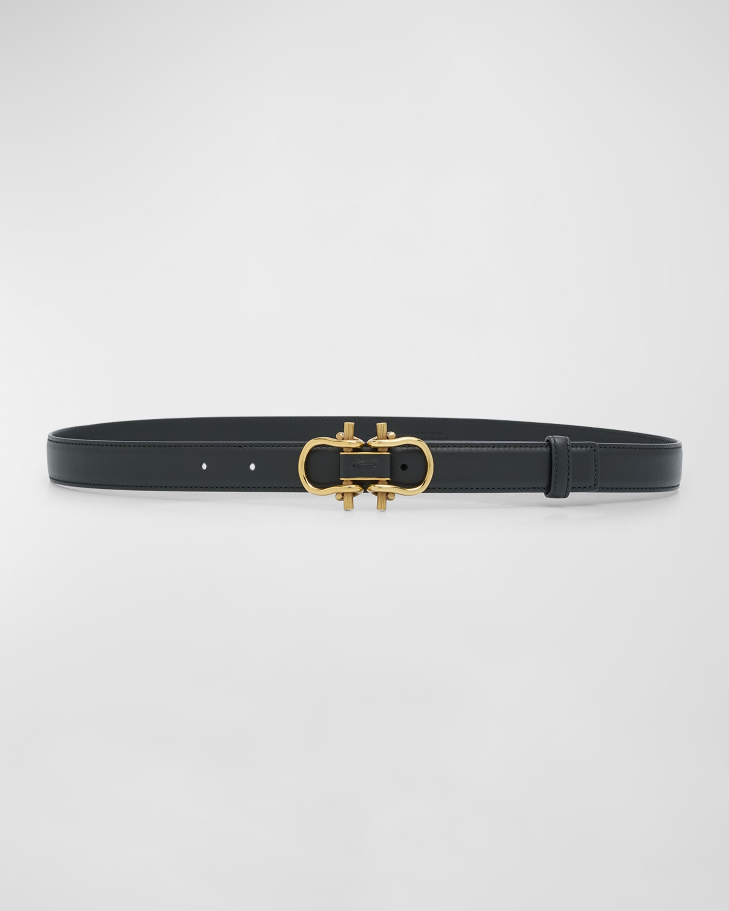 Double Buckled Leather & Brass Belt - 1