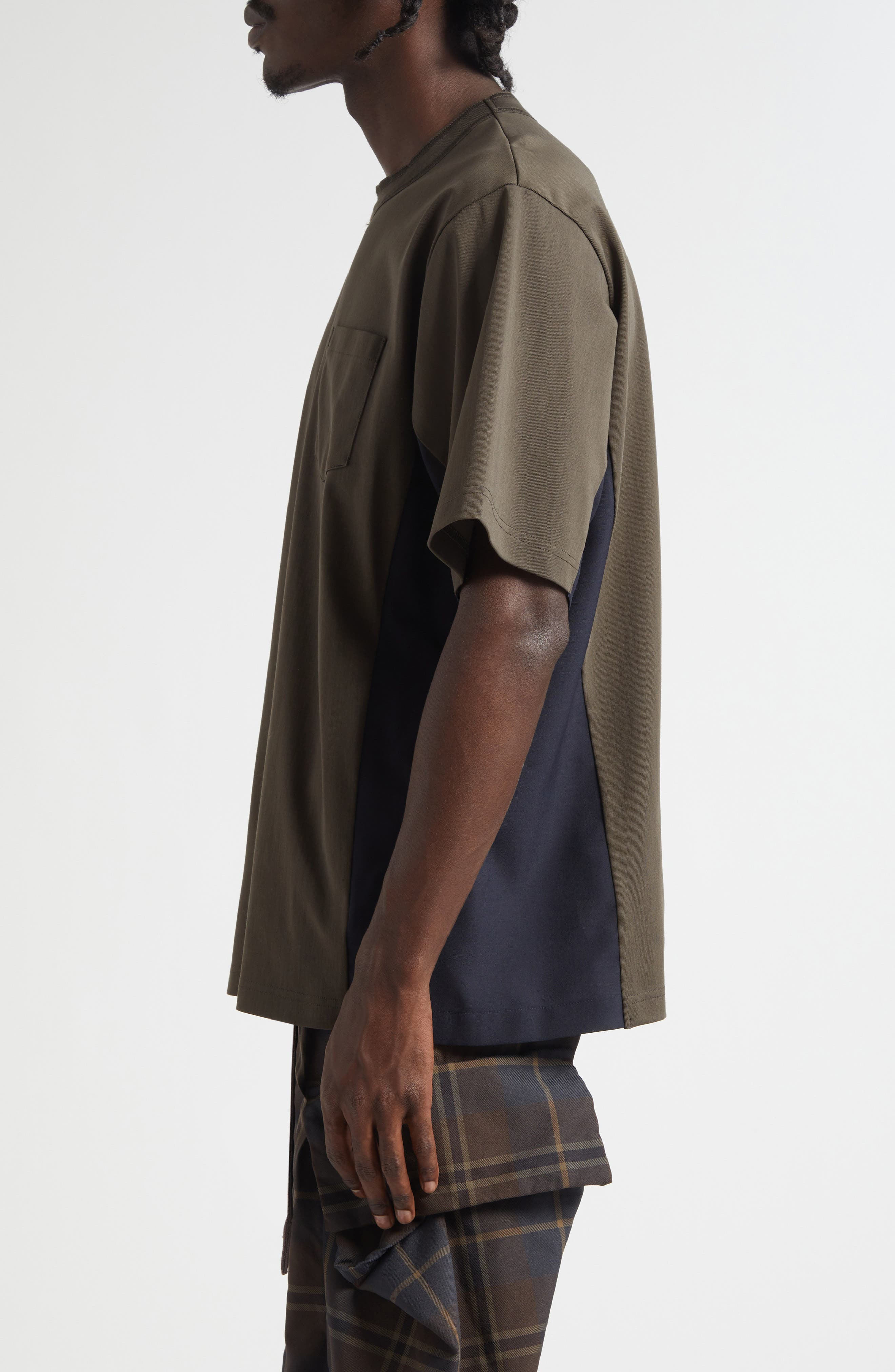 Sacai Suiting Mixed Media Pocket T-Shirt in Khaki/Navy at Nordstrom - 3