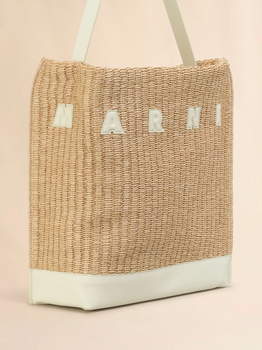 MEDIUM NATURAL WOVEN FABRIC MUSEO HOBO BAG WITH LEATHER PATCHES - 5