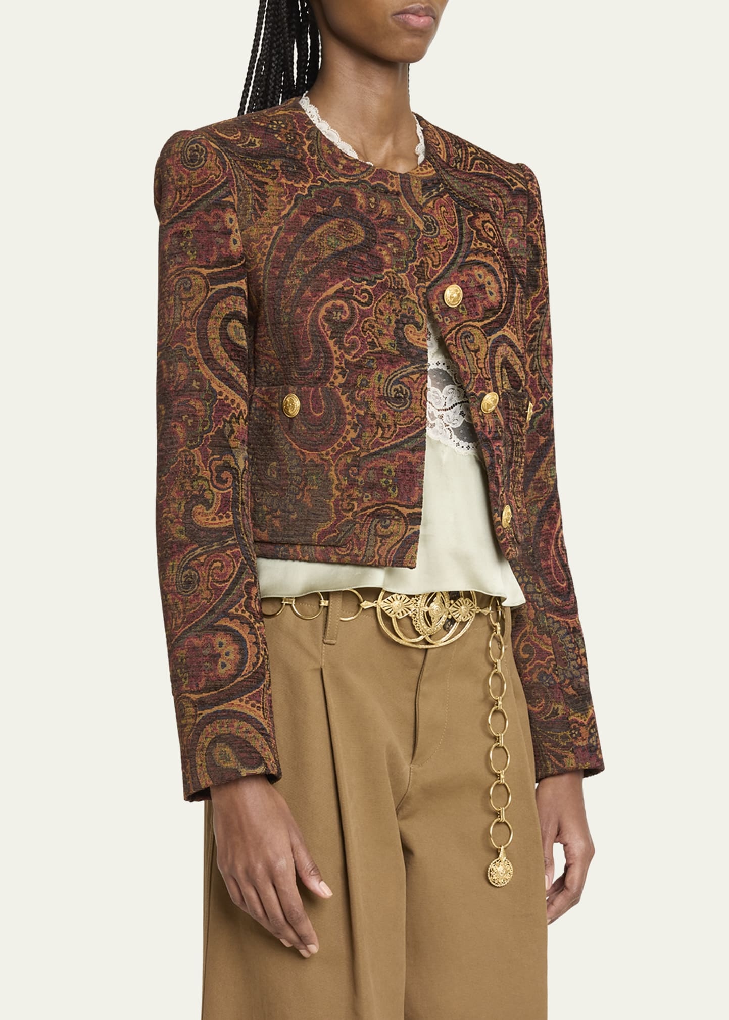 Paisley Velvet Single-Breasted Jacket - 4