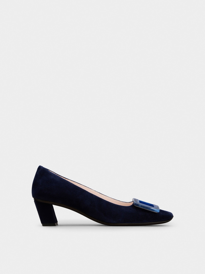 Belle Vivier Stone Buckle Pumps in Suede - 1