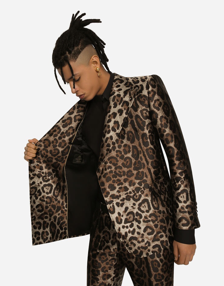 Double-breasted leopard-design jacquard Sicilia-fit suit - 5
