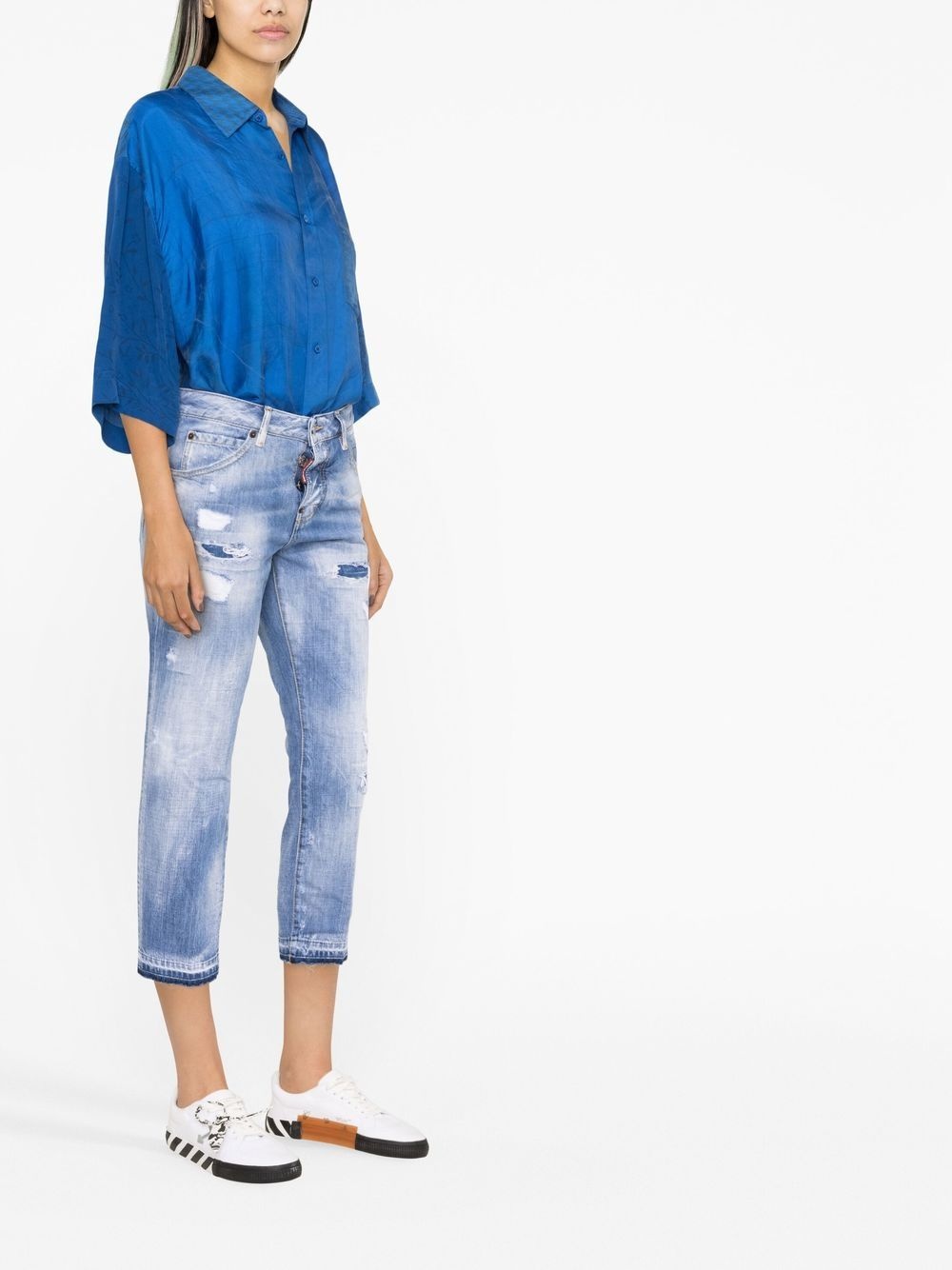 distressed cropped jeans - 4