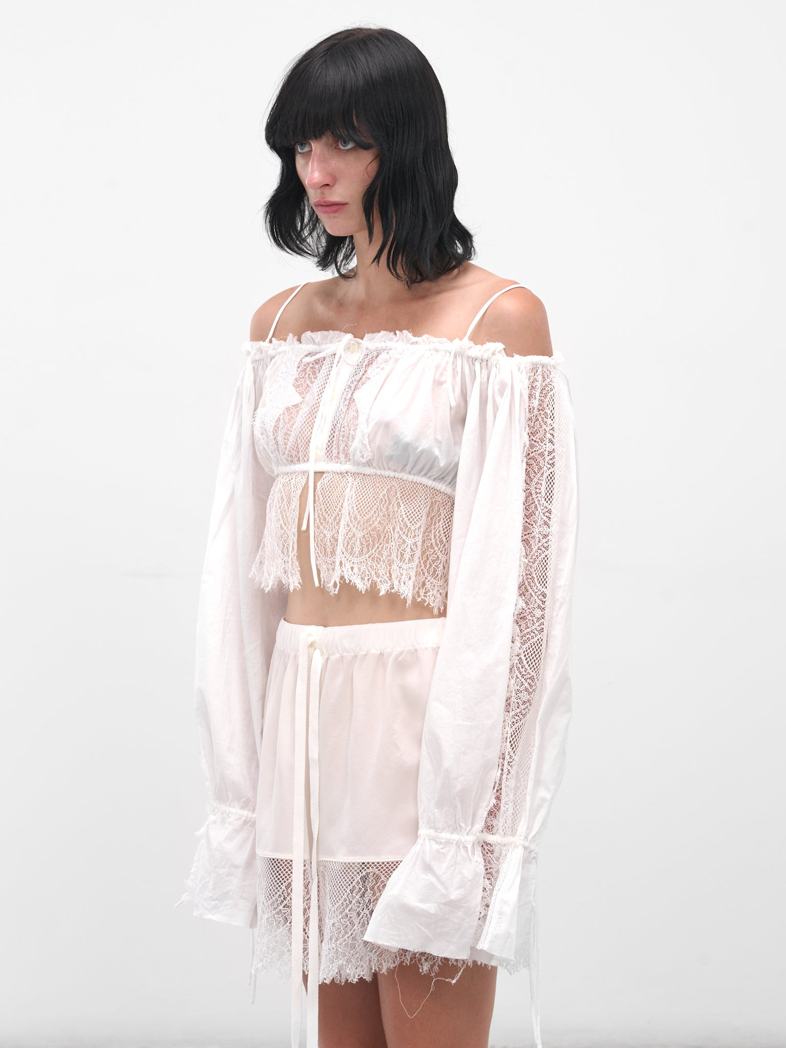 White Jorunn Lace Crop Top - 2