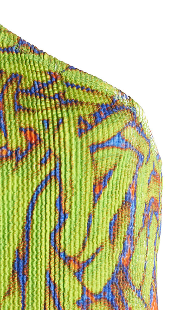 One-Shoulder Crinkled Banana-Print Mini Dress print - 6