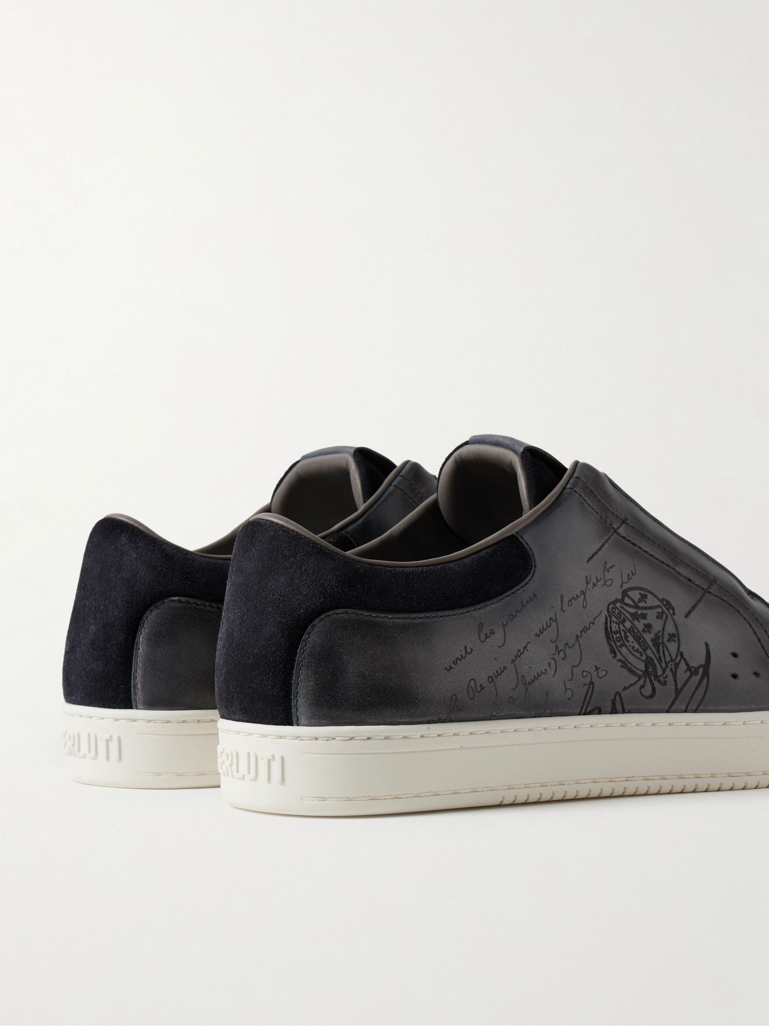 The Playtime Scritto Suede-Trimmed Venezia Leather Sneakers Gray - 5