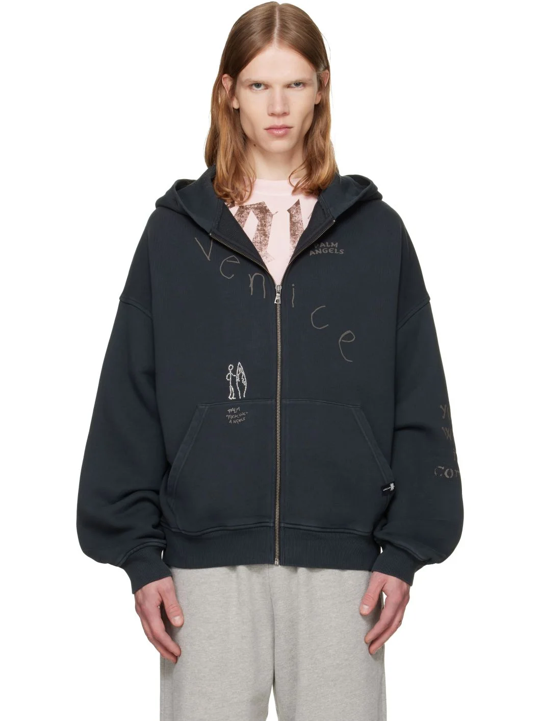 Black 'Surfer Dream' Zipped Loose Hoodie - 1