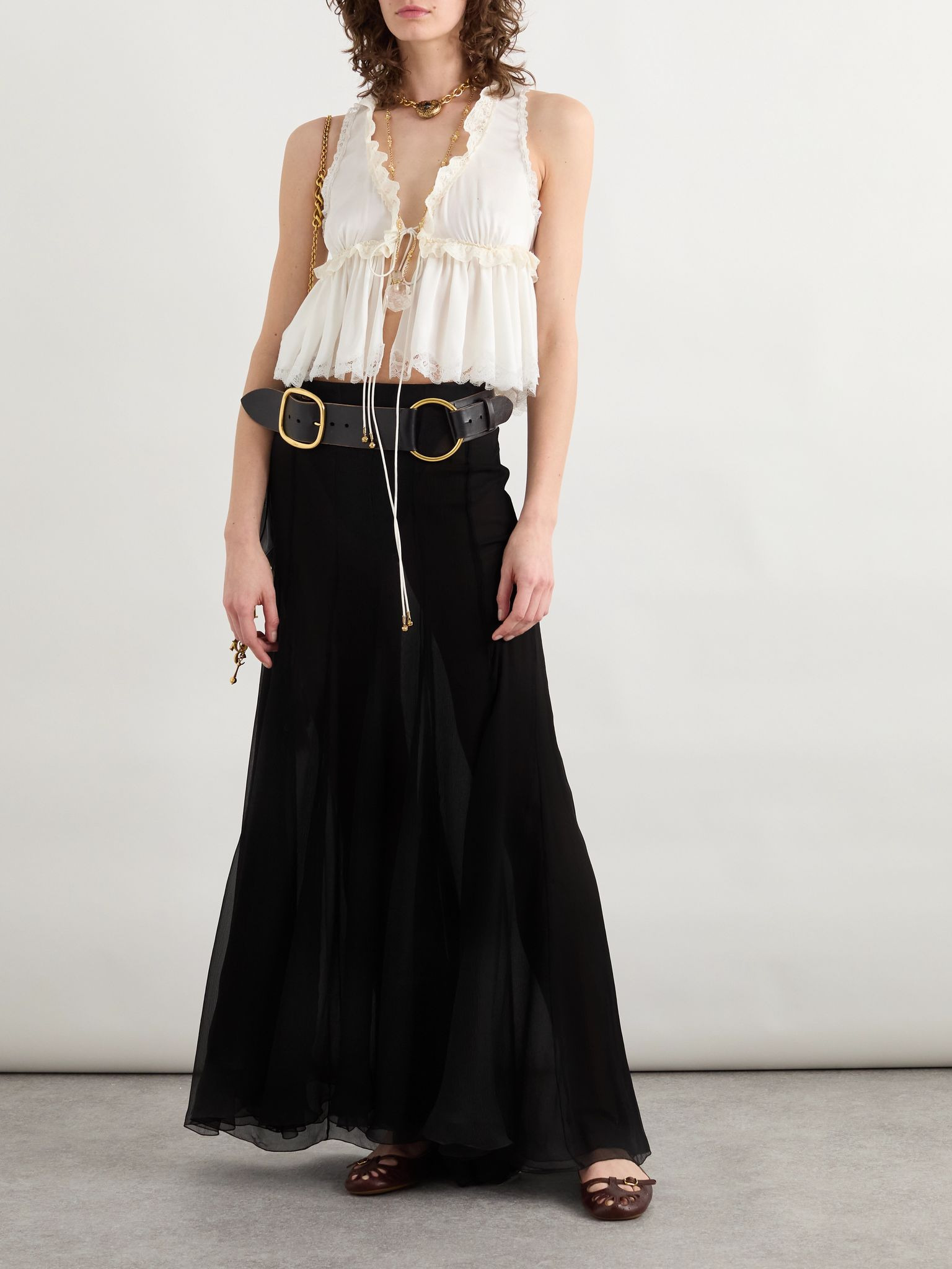 Organic silk-mousseline maxi skirt Black - 2