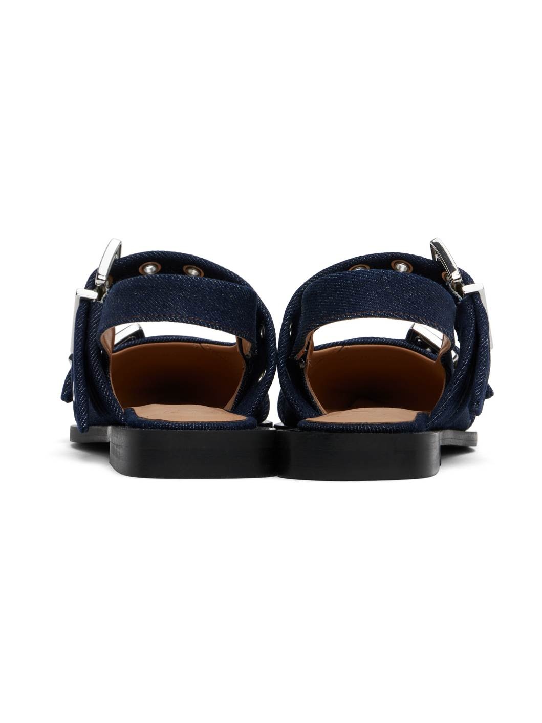 Navy Denim Buckle Ballerina Flats - 2
