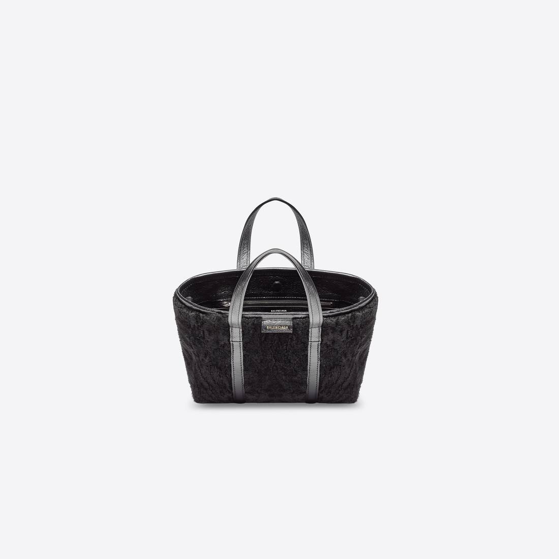 Women's Barbes Small East-west Shopper Bag In Shearling in Black - 5