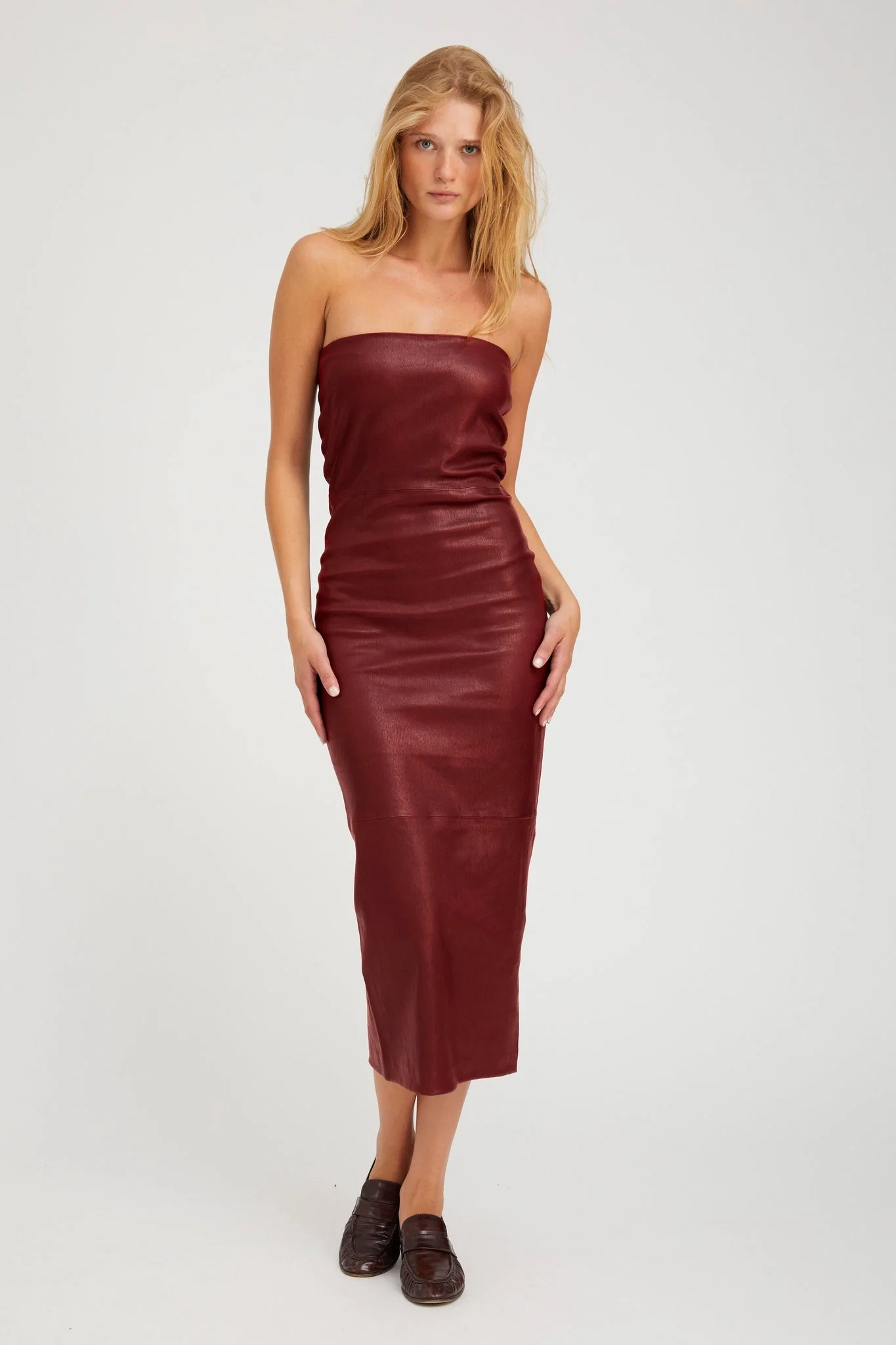 CHERRY LEATHER TUBE DRESS - 1
