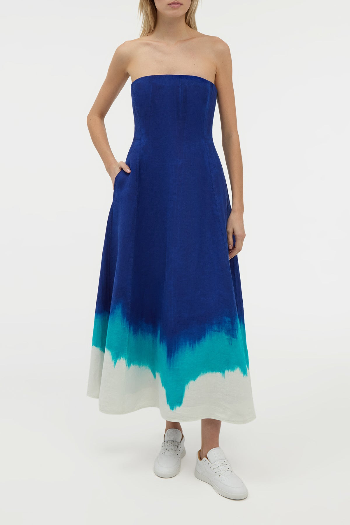 Alessia Maxi Dress in Cobalt Multi Linen Twill - 2