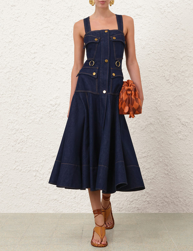 Zimmermann LUNA DENIM UTILITY MIDI DRESS outlook