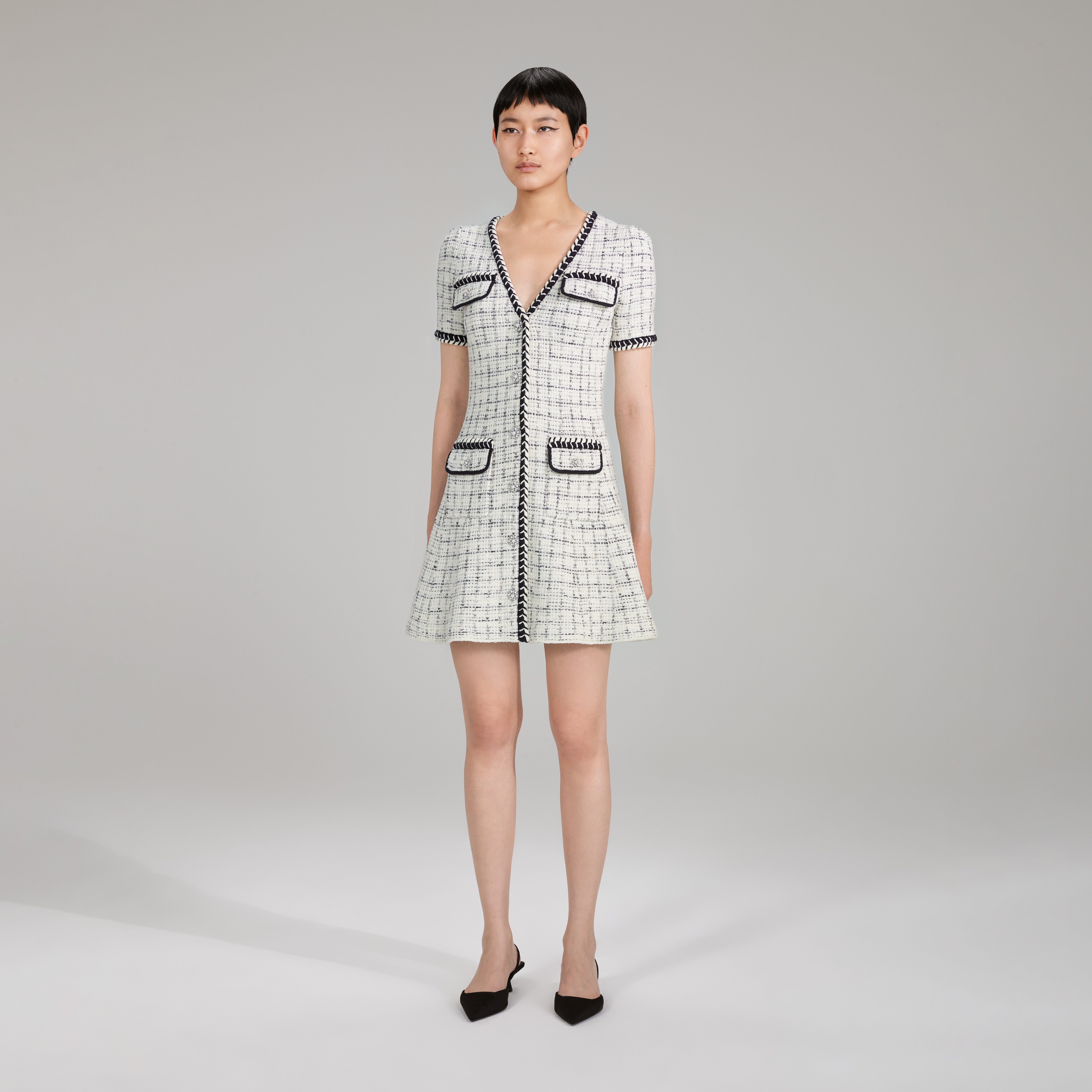 Check Yarn Flared Knit Mini Dress - 2