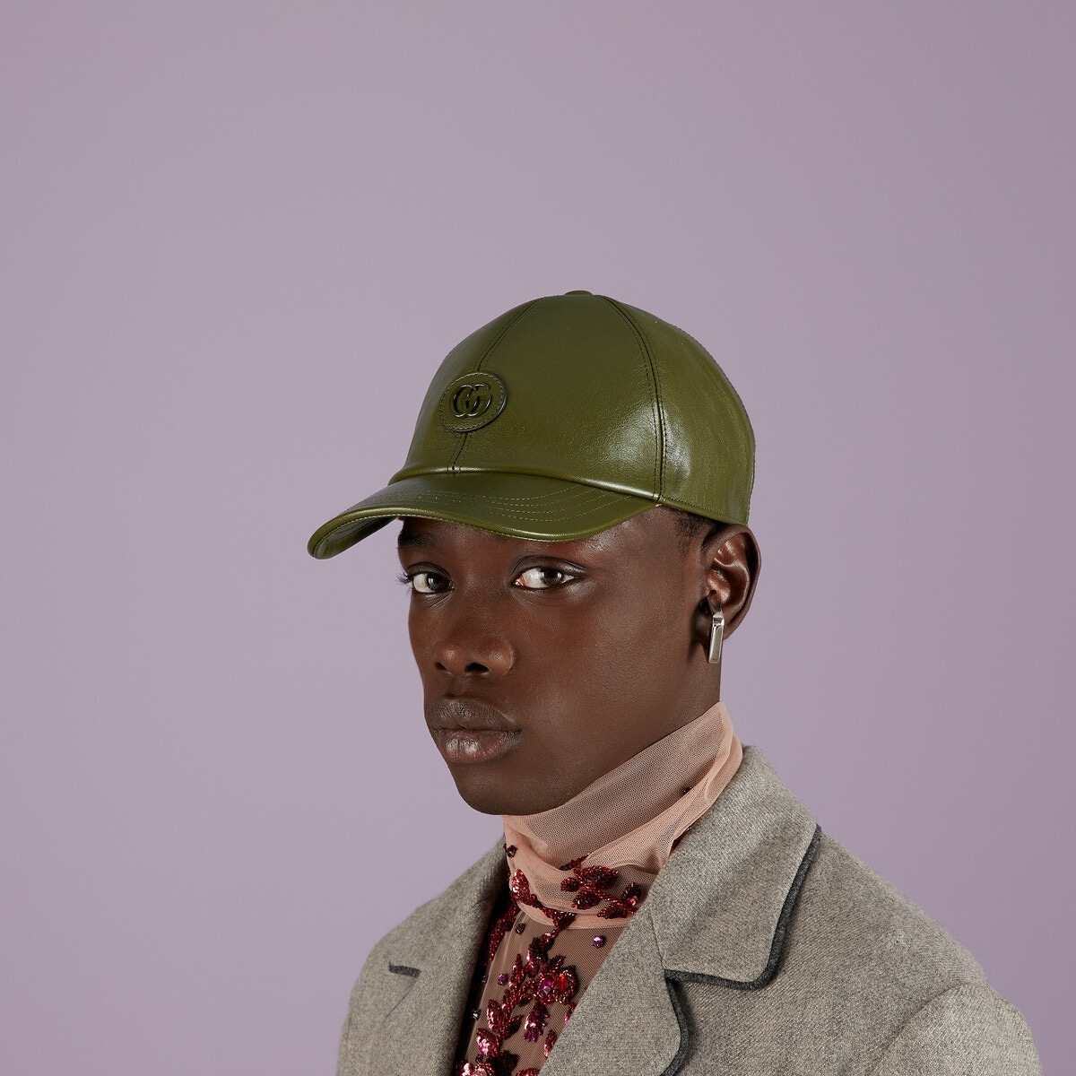 Leather baseball hat with Double G - 3