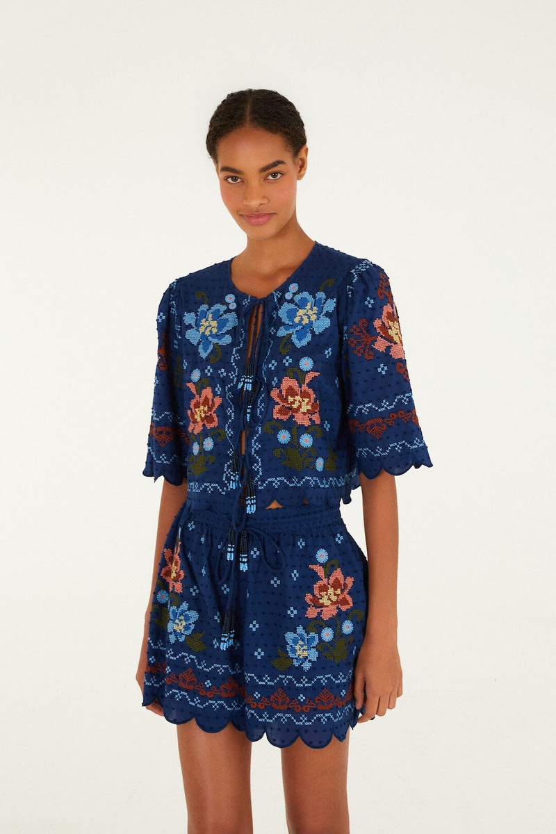 Dark Blue Stitched Garden Blouse 1