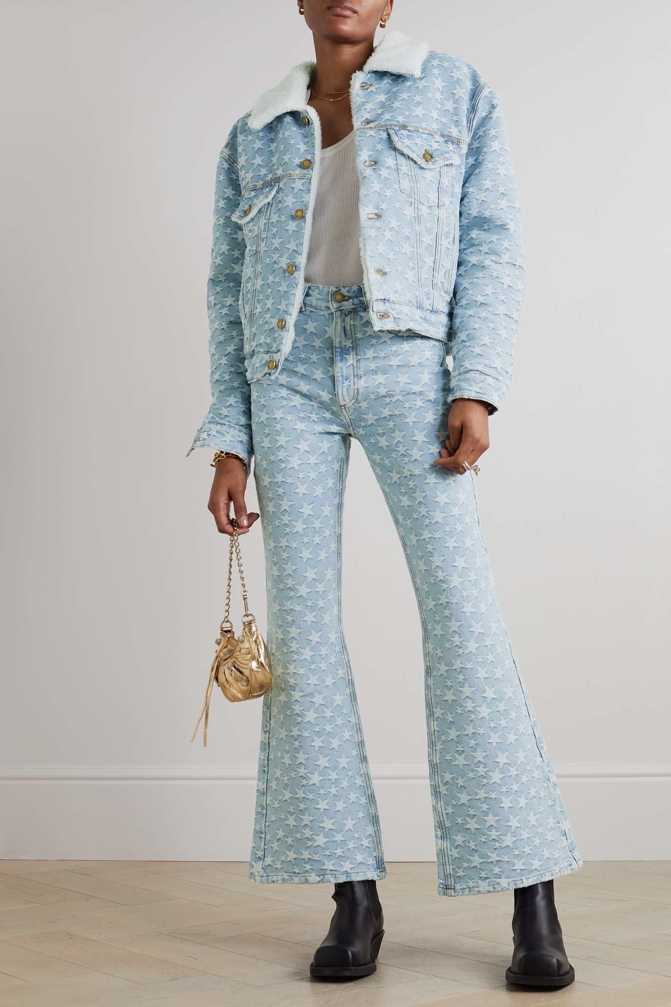 Fleece-trimmed denim-jacquard jacket - 5