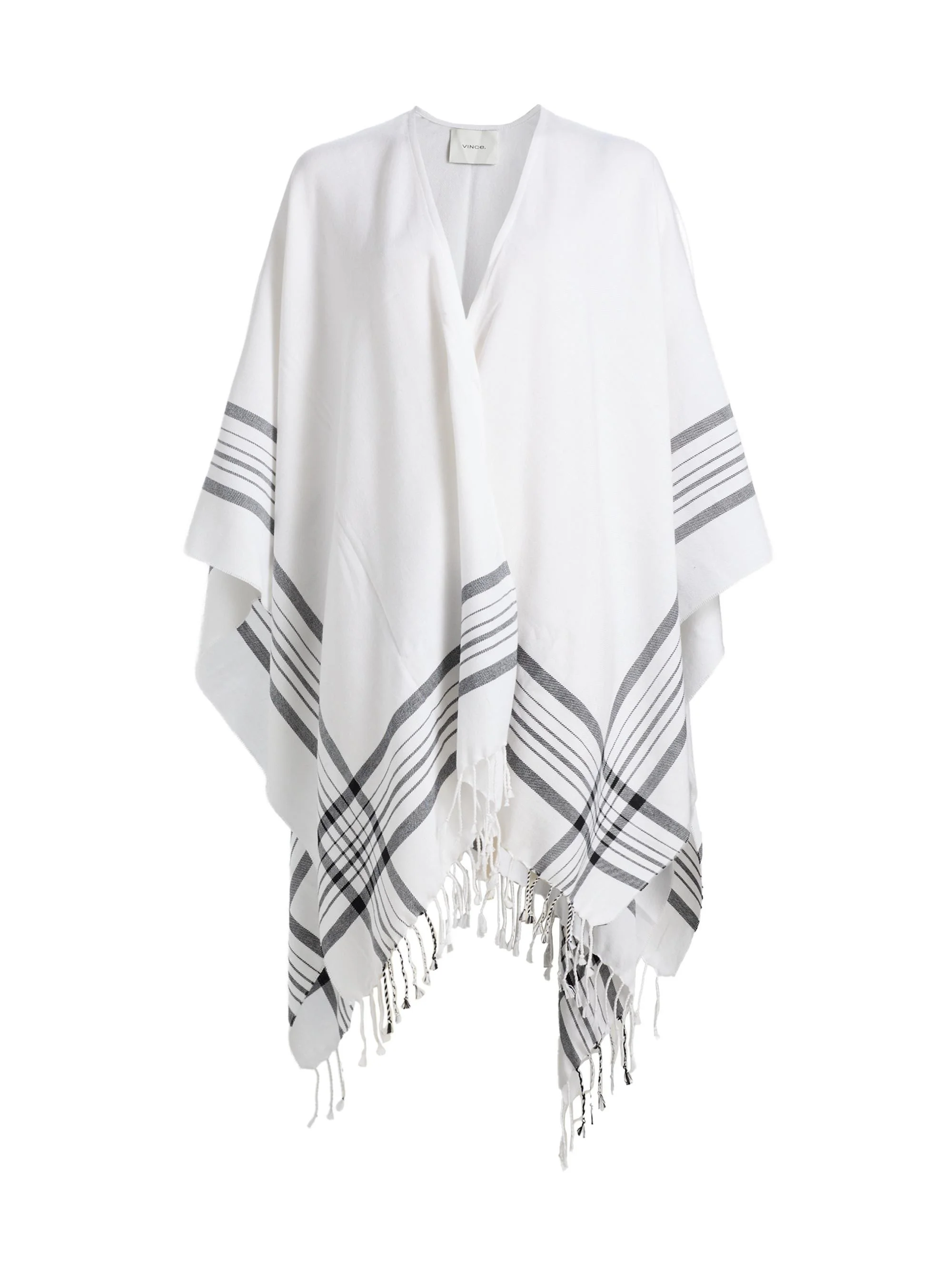 Women's Plaid-Trim Cotton-Cashmere Cape - White - 1