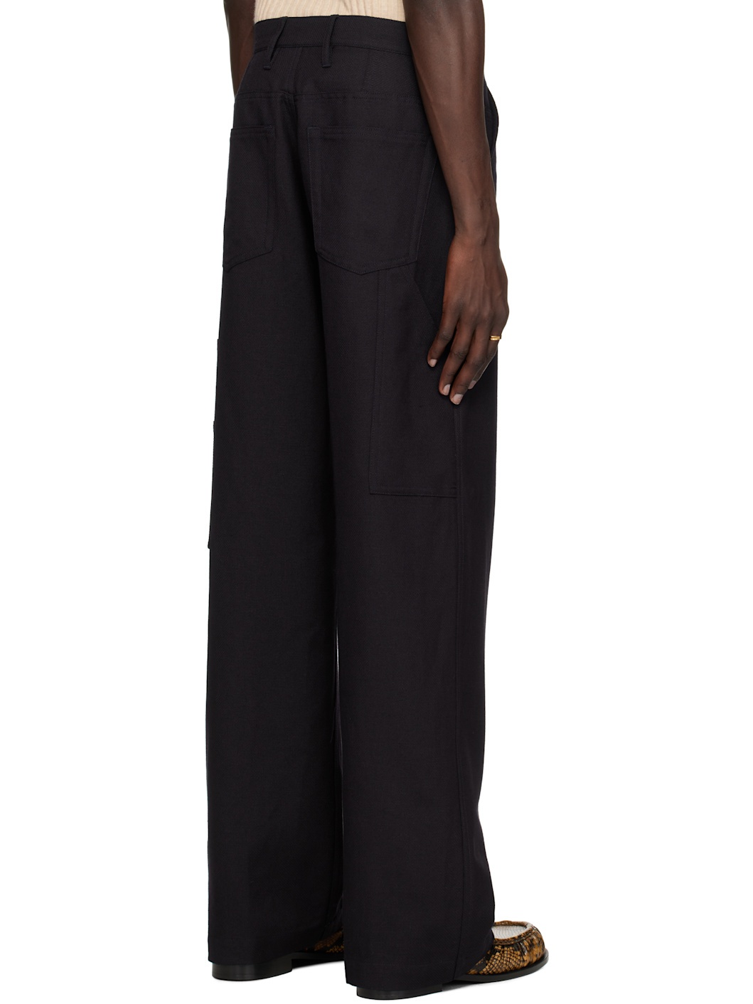 Navy Wool & Linen Trousers - 3