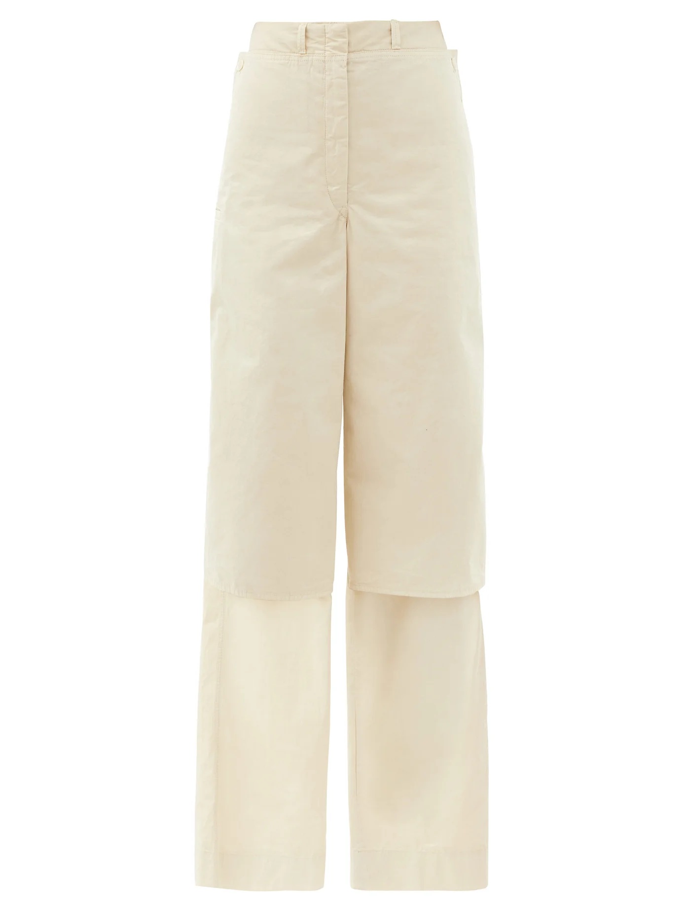 Layered cotton-ventile wide-leg cargo trousers - 1