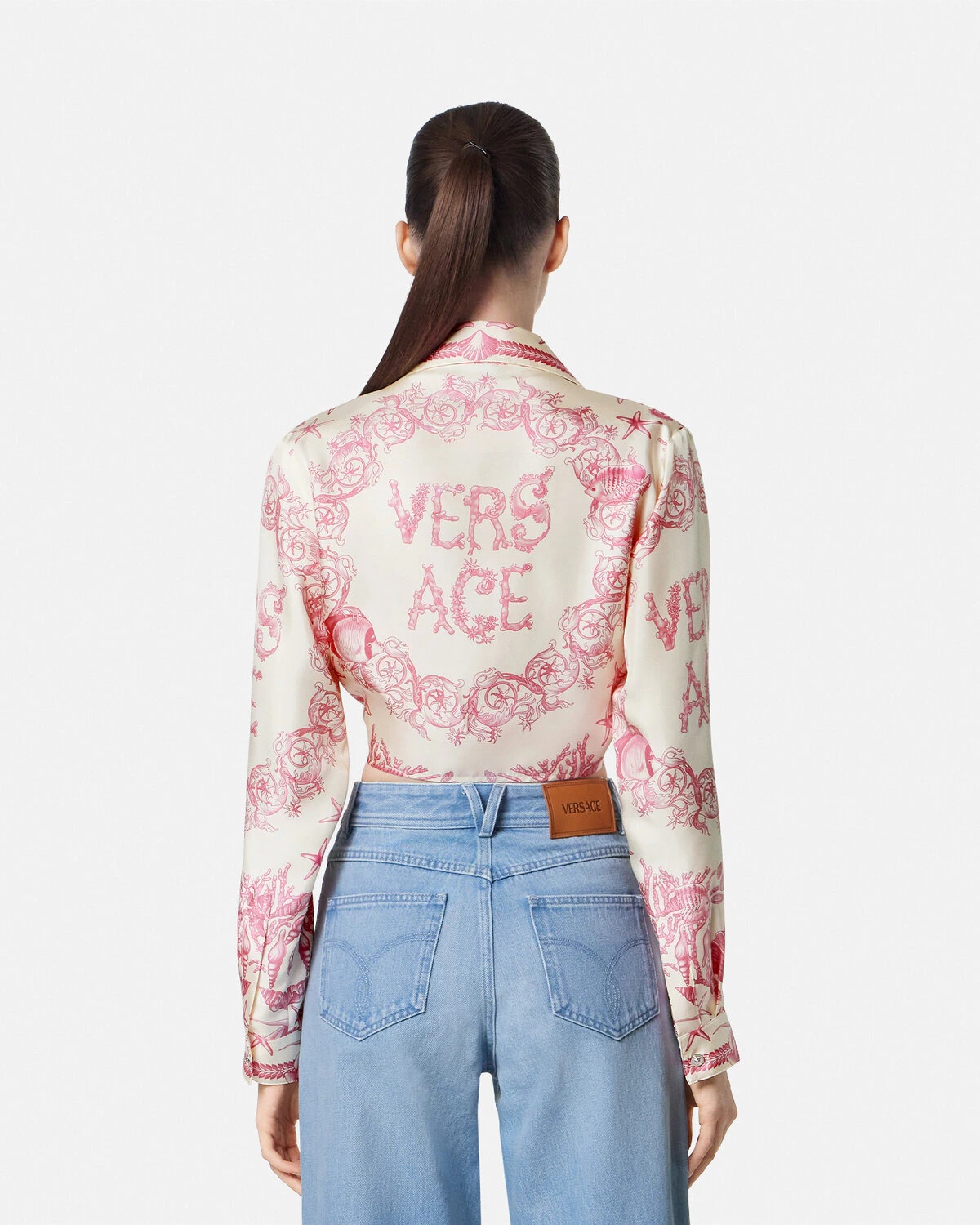 Underwater Barocco Knotted Crop Silk Shirt - 5