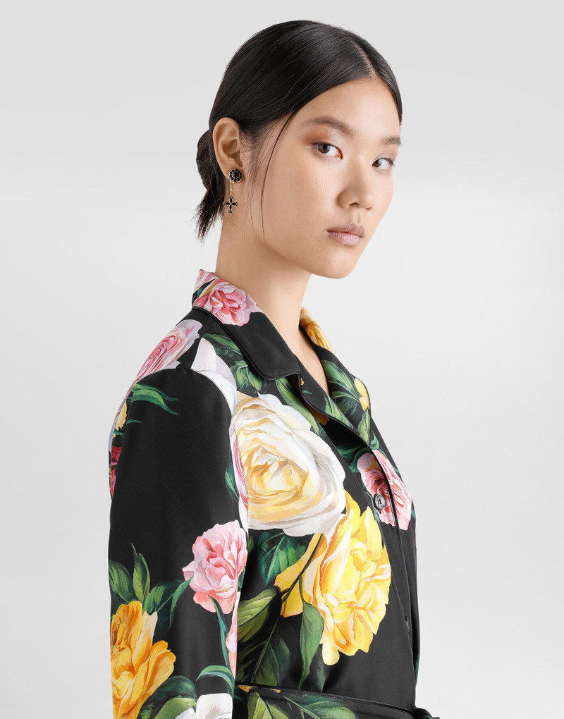 Silk habotai pajama shirt with rose and peony print 5