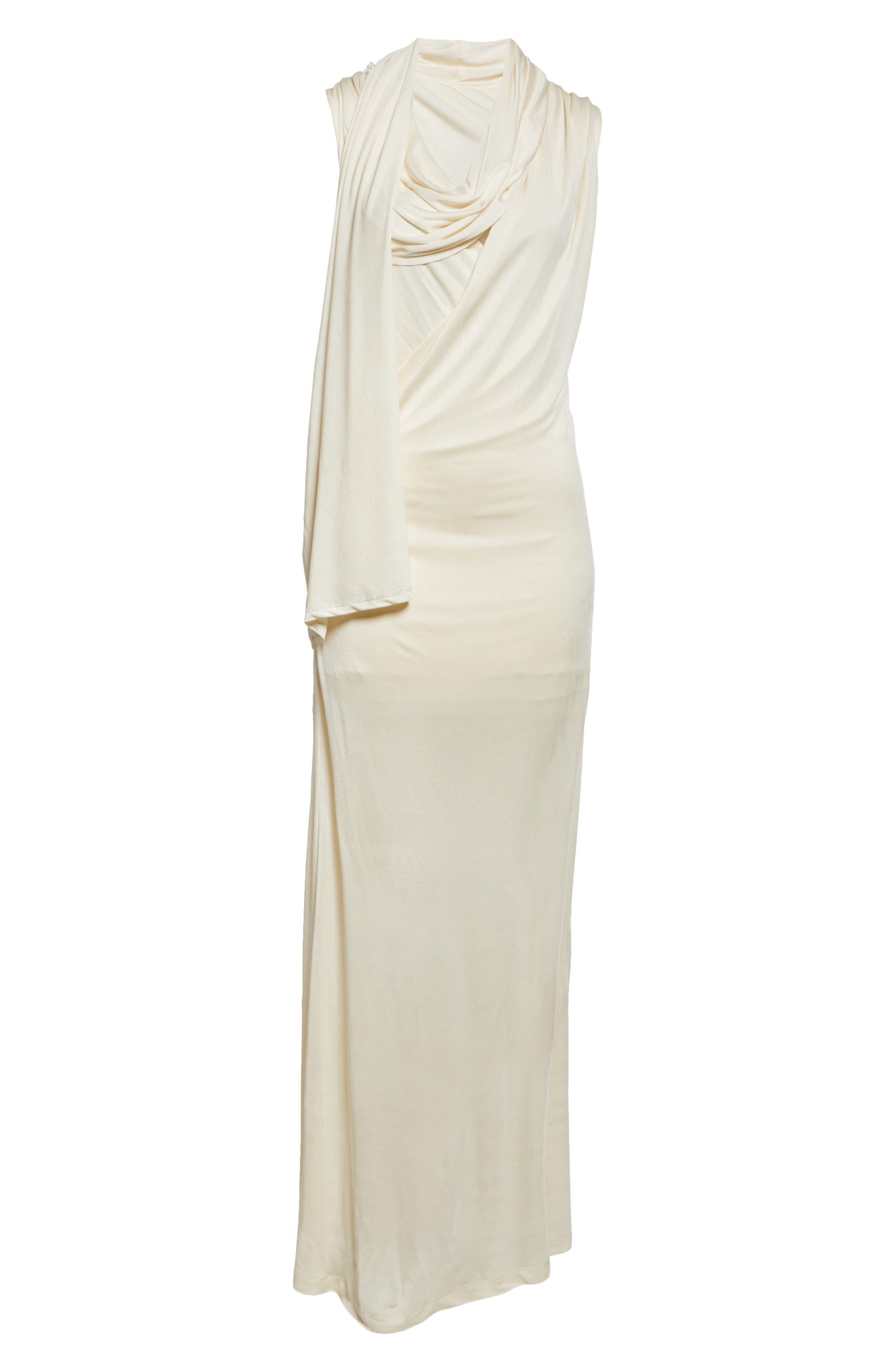 TOTEME Overlapped Scarf Sheer Stretch Jersey Maxi Dress in Ecru at Nordstrom - 5