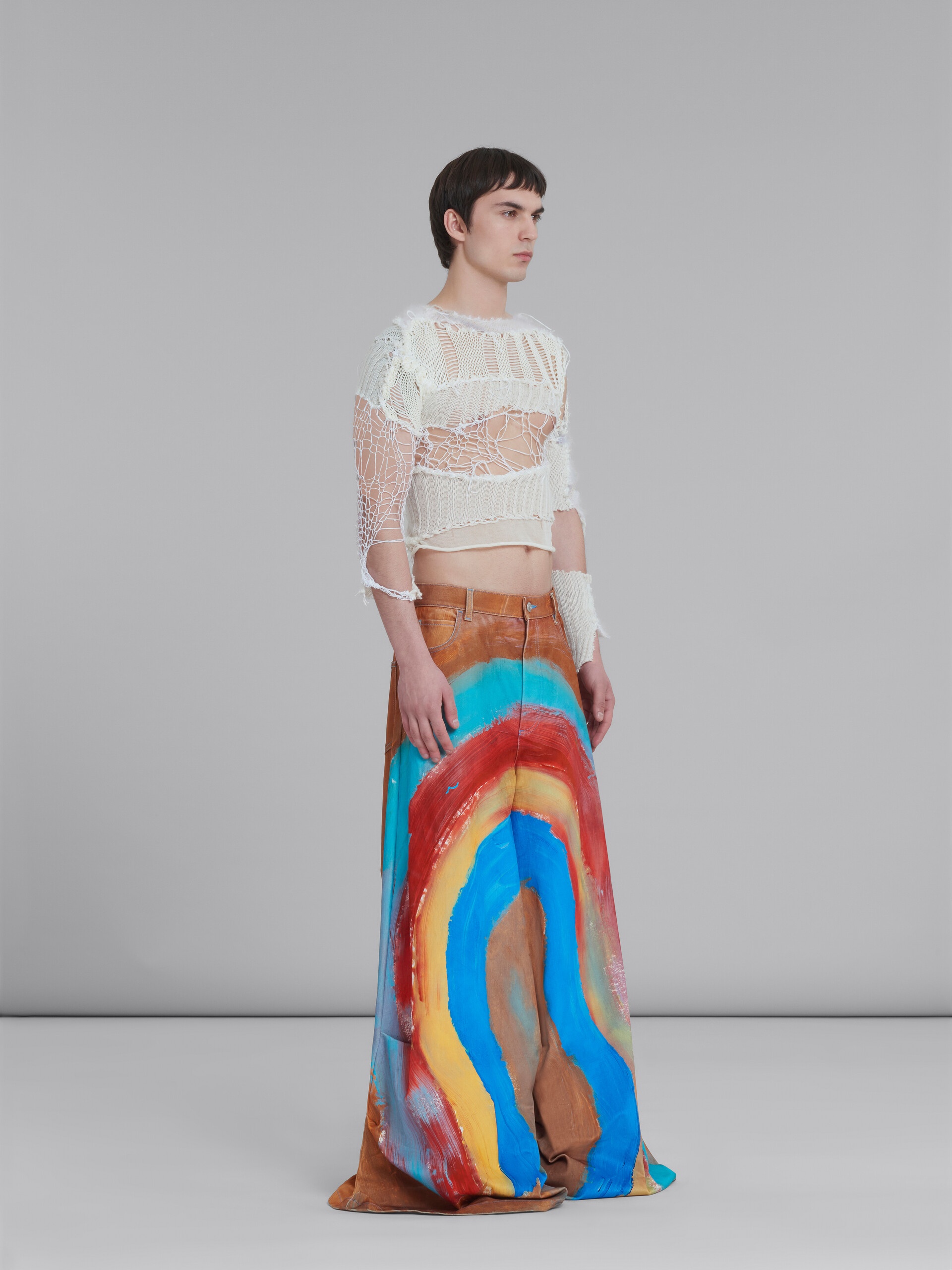WIDE 5 POCKET TROUSERS IN DENIM WITH RAINBOW PRINT - 5