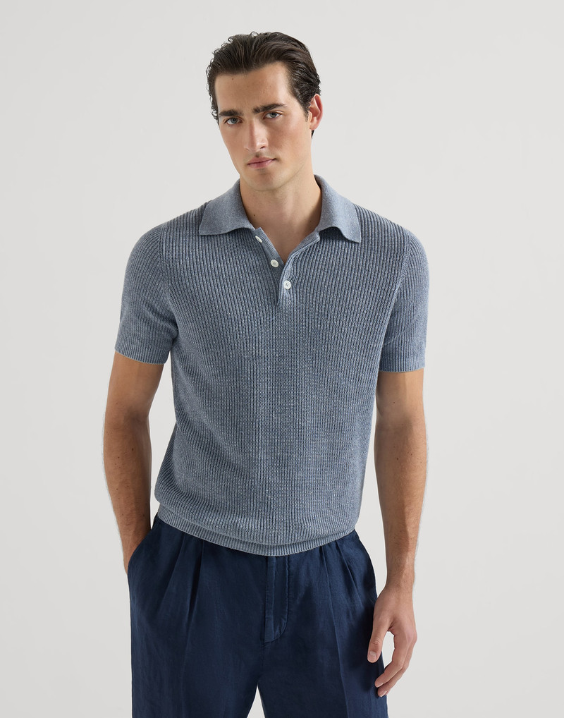 Linen and cotton half English rib knit polo 2