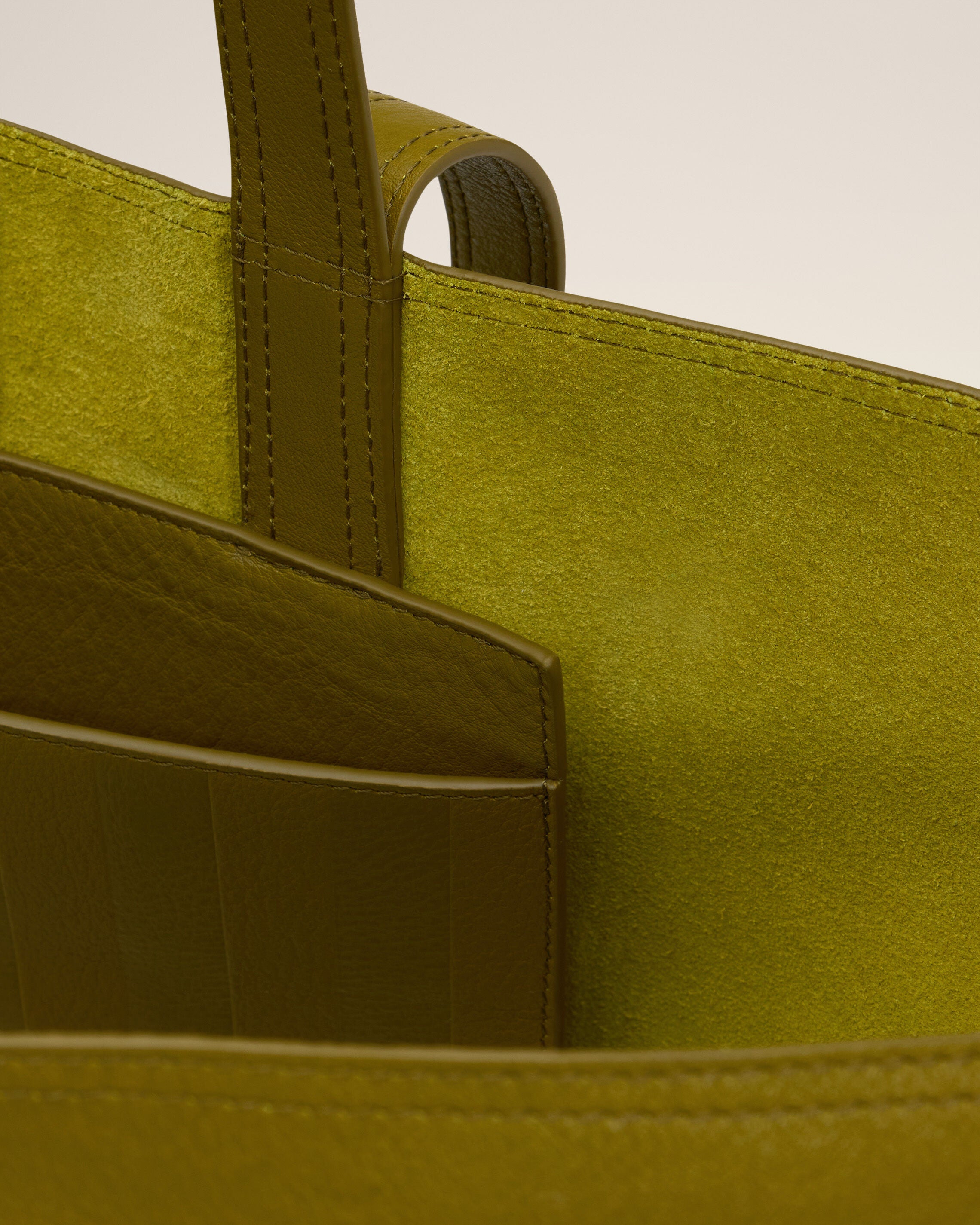 KHAKI LEATHER MIDI TOTE BAG - 5