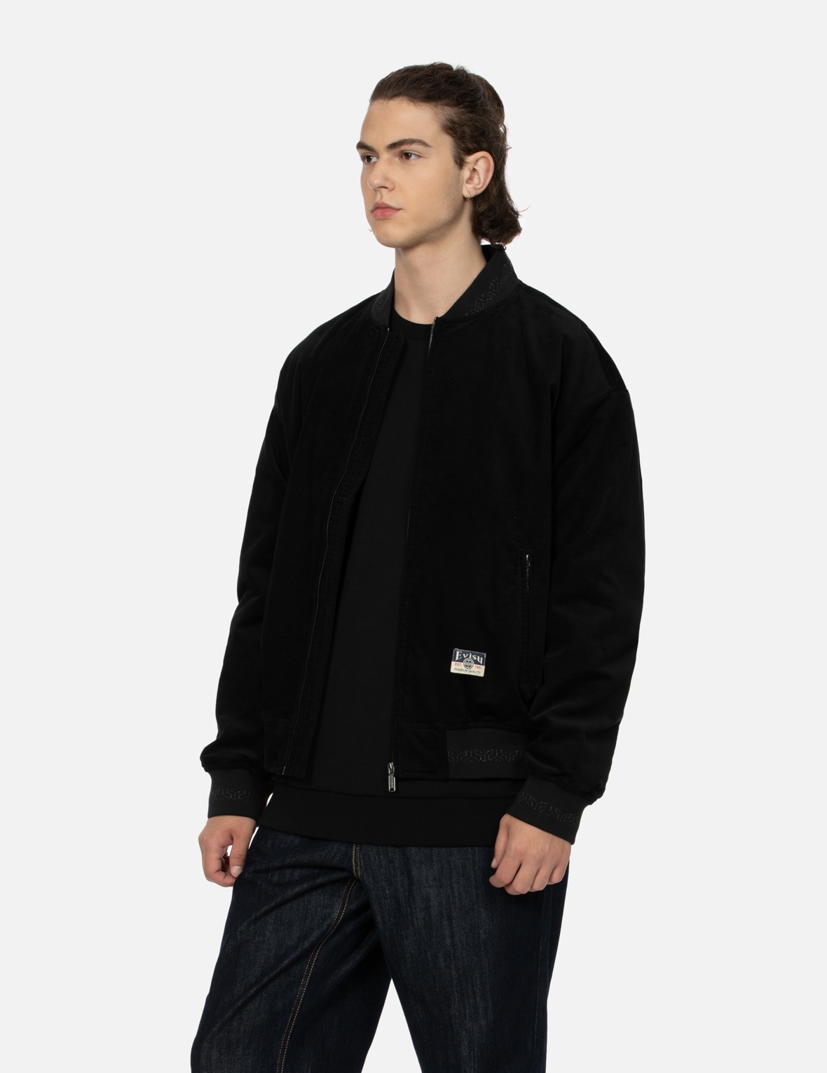 RHINESTONE KAMON AND LOGO RELAX FIT BOMBER JACKET - 8