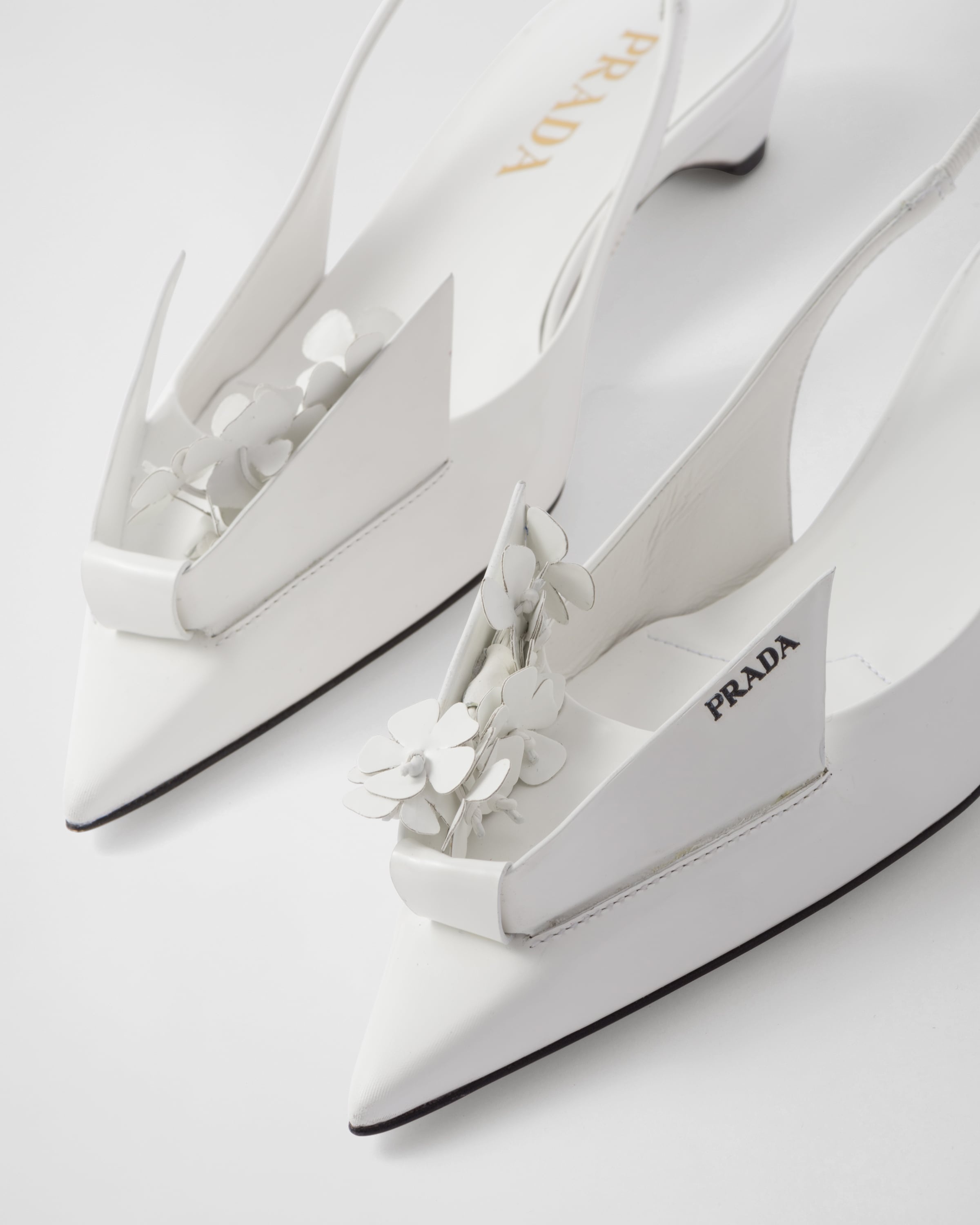Brushed leather slingback pumps with floral appliques - 5