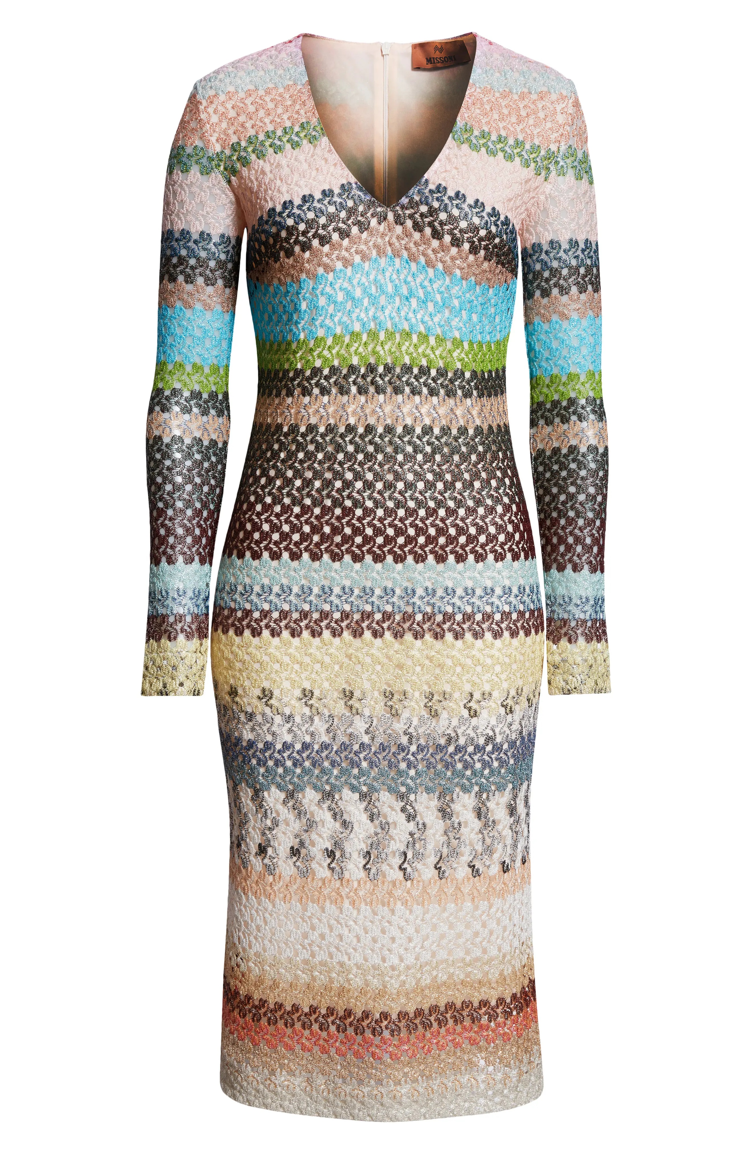 Textured Knit Long Sleeve V-Neck Dress - 5