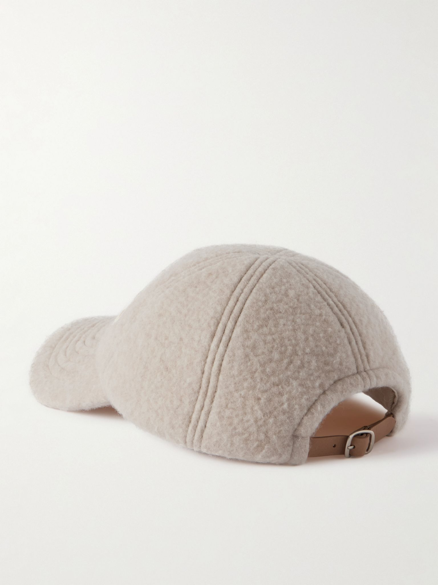 Leather-trimmed appliquéd flannel baseball cap Beige - 3