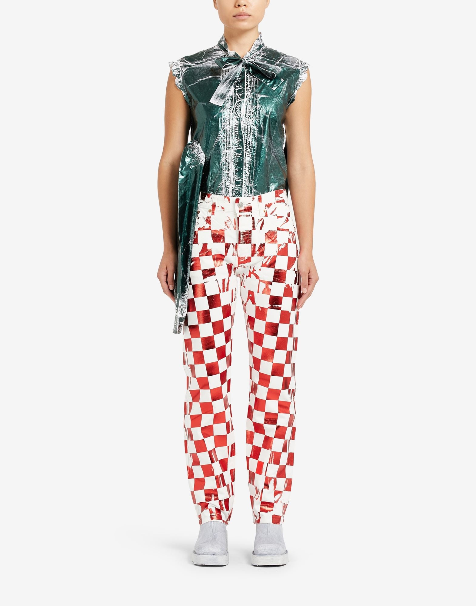 Mylar check print five-pocket denim pants - 2