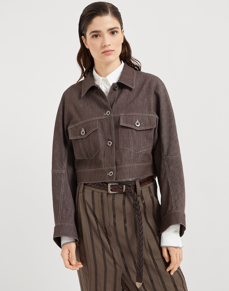 Denim-effect twill outerwear jacket with monili 1