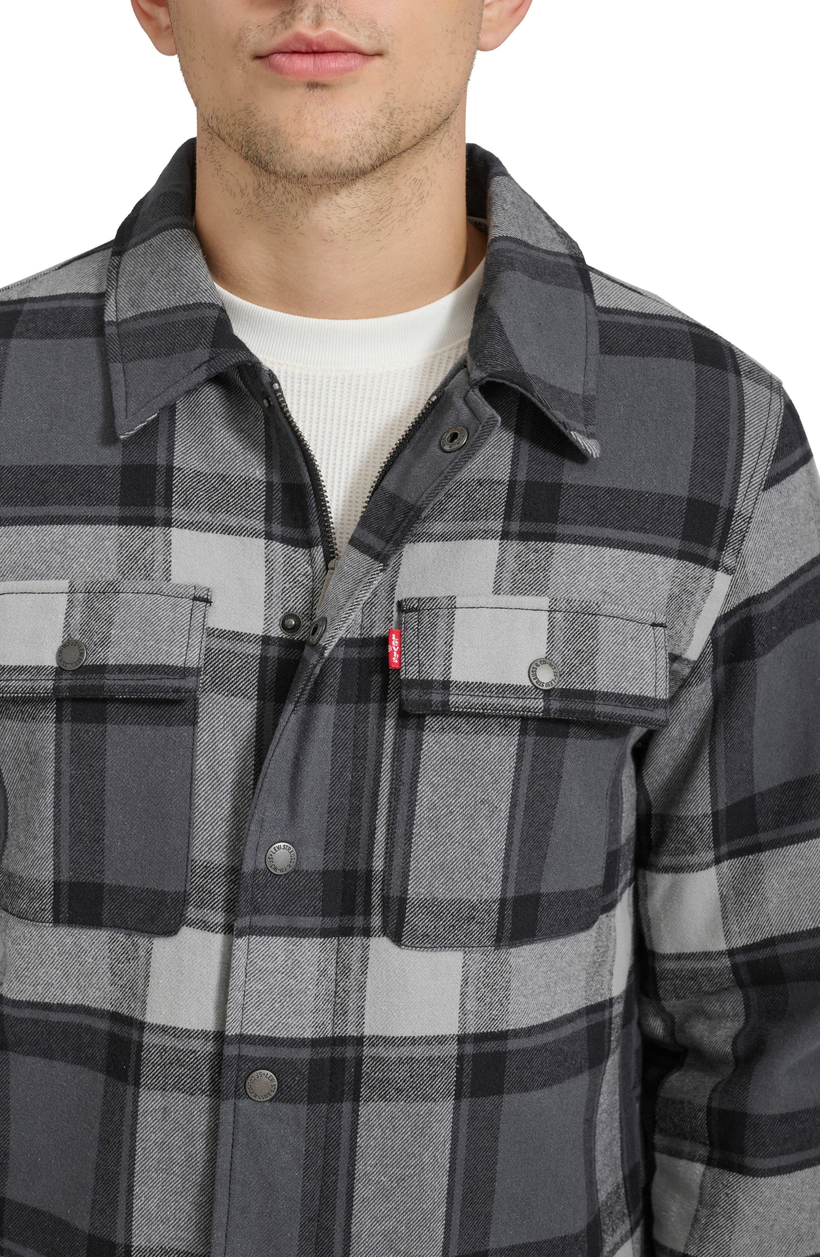 levi's Quilt Lined Cotton Shacket in Grey/Black/White Multi at Nordstrom - 6