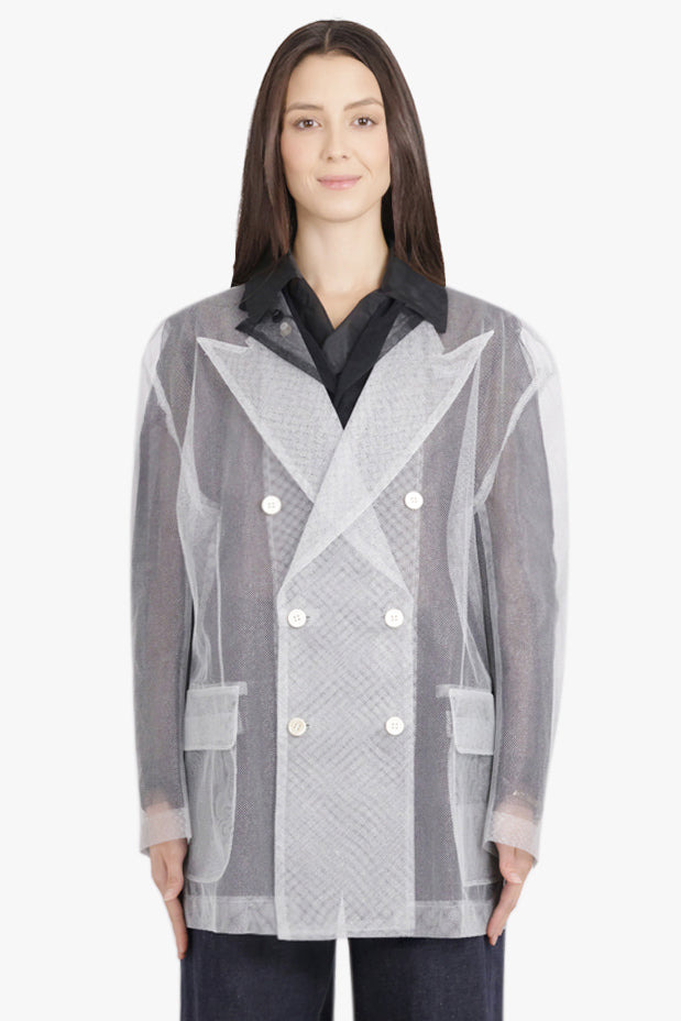 LAYERED DOUBLE BREASTED TULLE X ORGANZA JACKET | BLACK/SILVER - 3