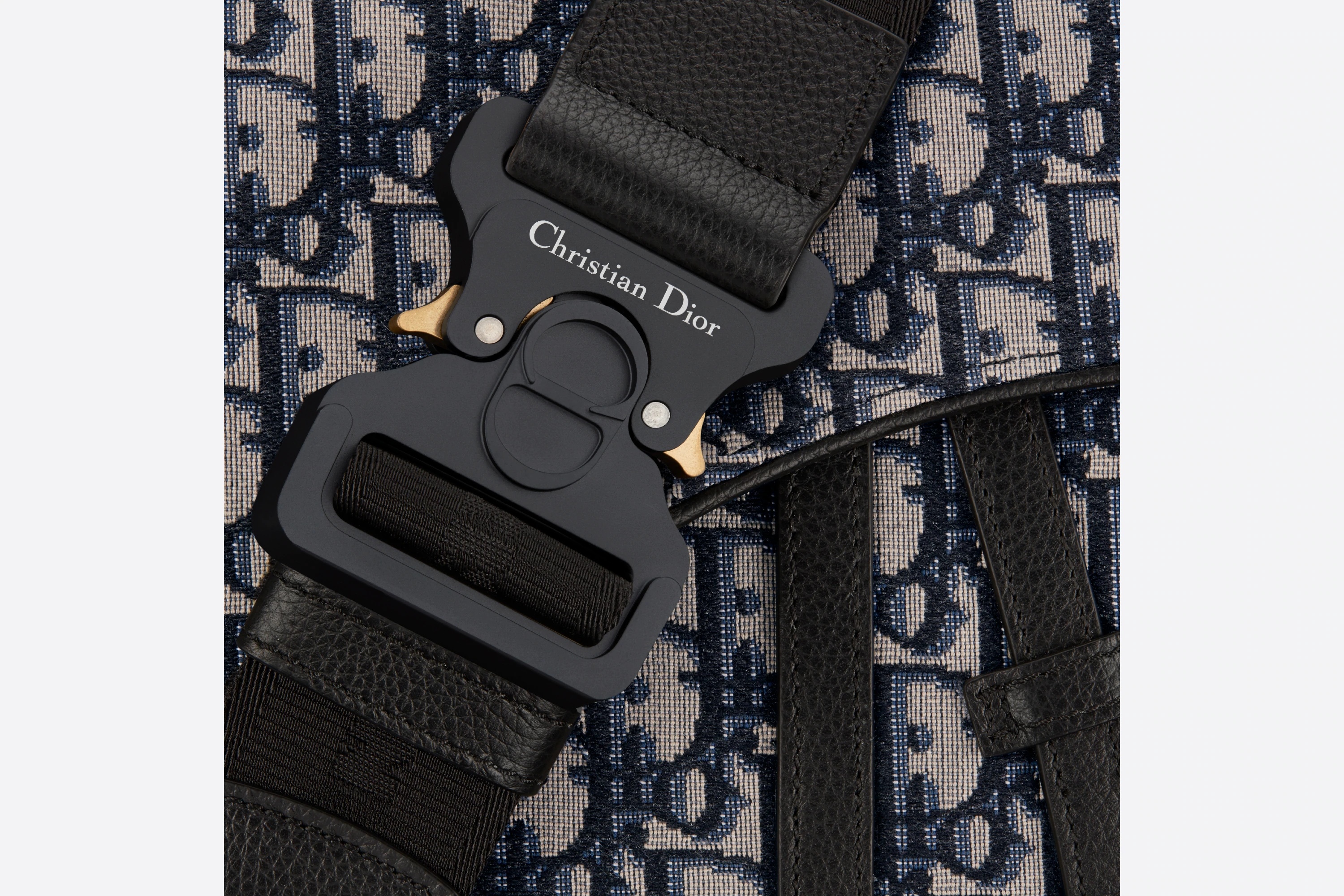 Reversible Belt Strap Black 'CHRISTIAN DIOR' Nylon Jacquard and