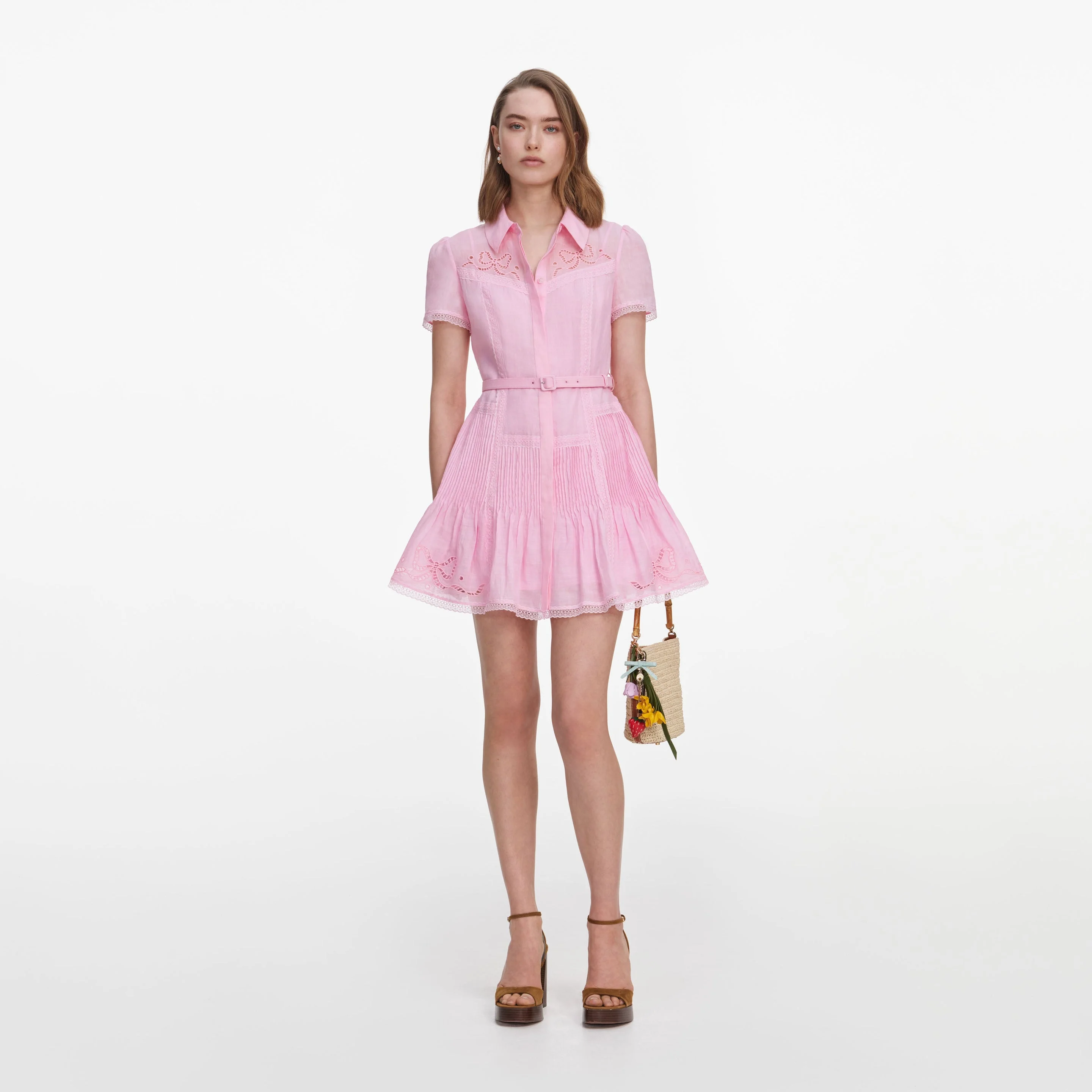 Pink Embroidered Mini Dress - 1