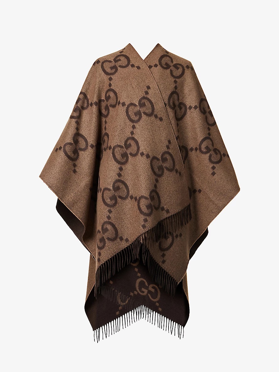 Double G-intarsia oversized cashmere poncho - 1