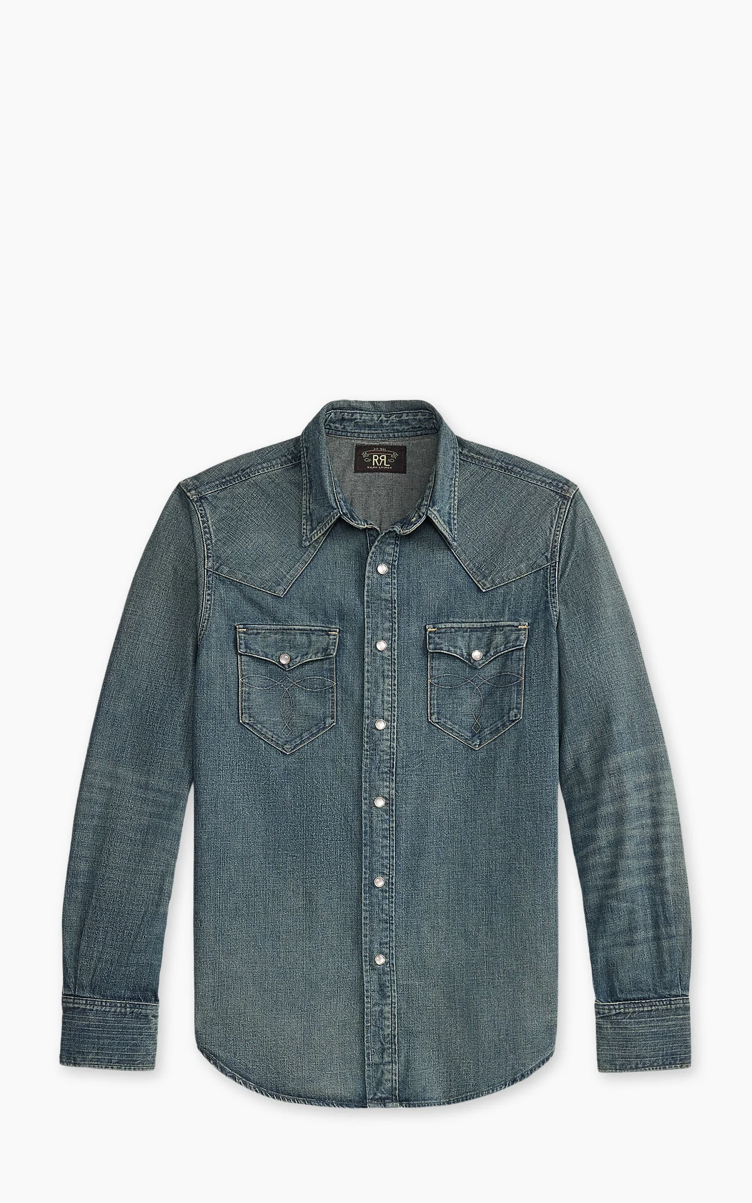 RRL BUFFALO WESTERN SHIRT DENIM DARK WASH - 1